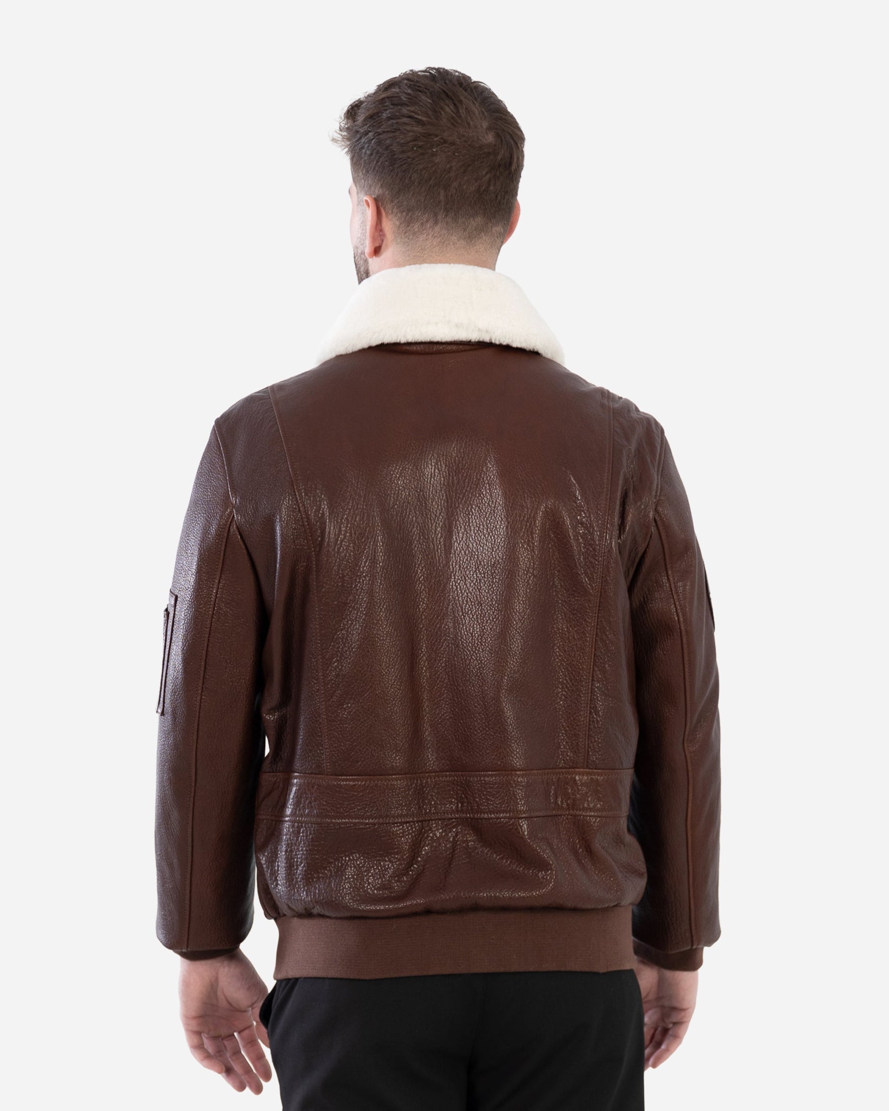 SANDRO BOMBER JACKET IN GRAINED LEATHER AND SHEARLING