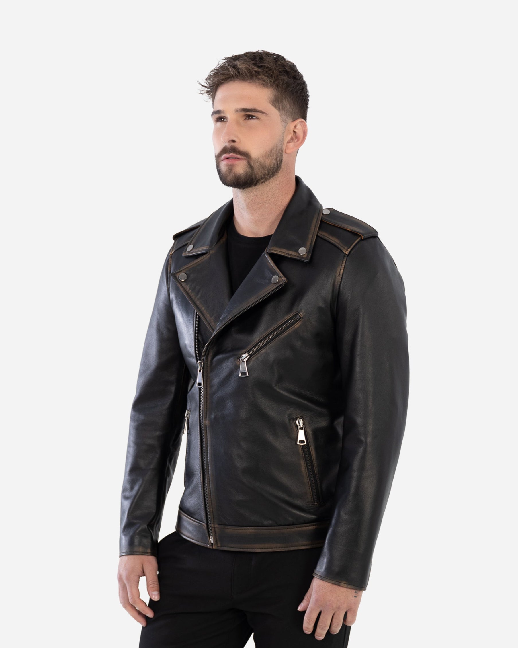 BIKER JACKET IN VINTAGE GRAINED LAMBSKIN