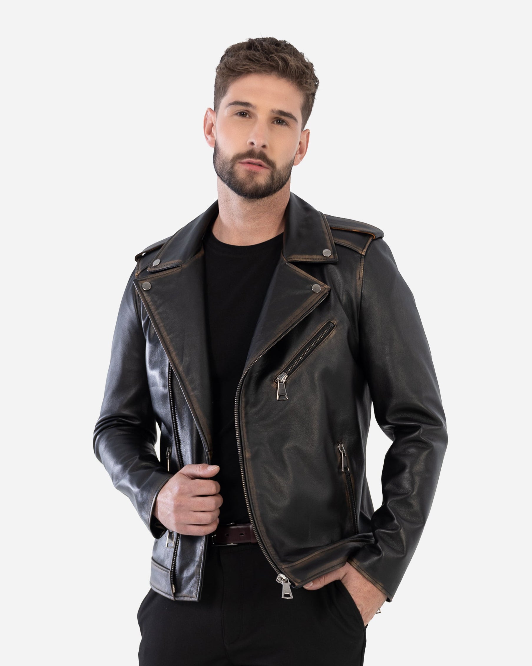 BIKER JACKET IN VINTAGE GRAINED LAMBSKIN