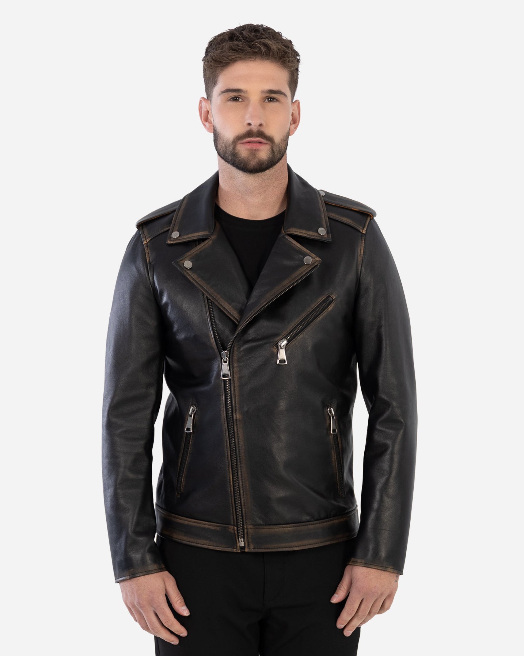 BIKER JACKET IN VINTAGE GRAINED LAMBSKIN