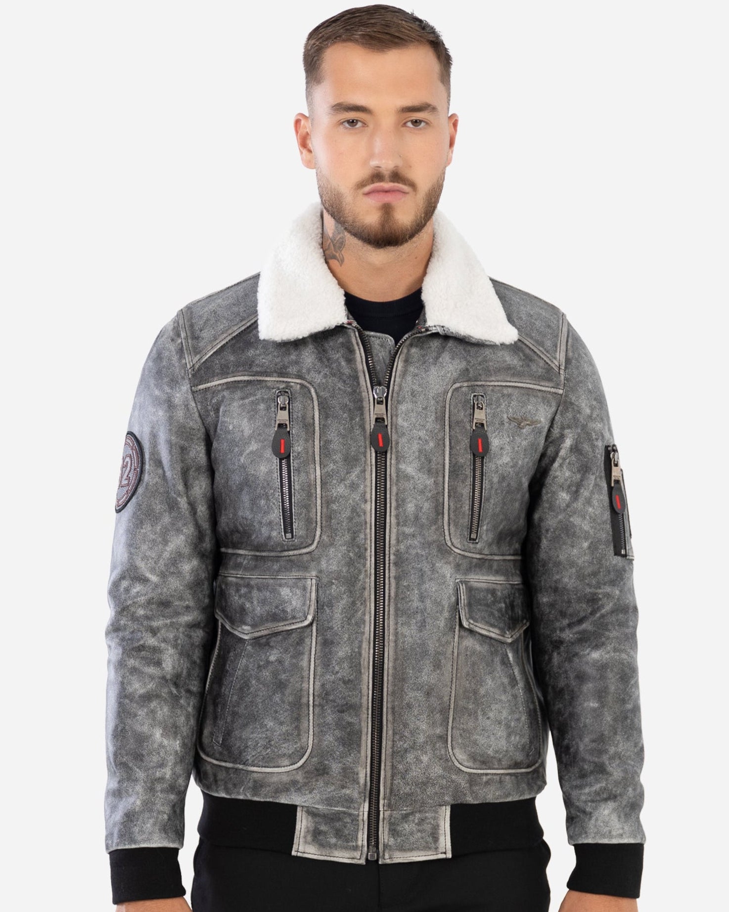 KYLAN BOMBER JACKET IN GRAINED LEATHER
