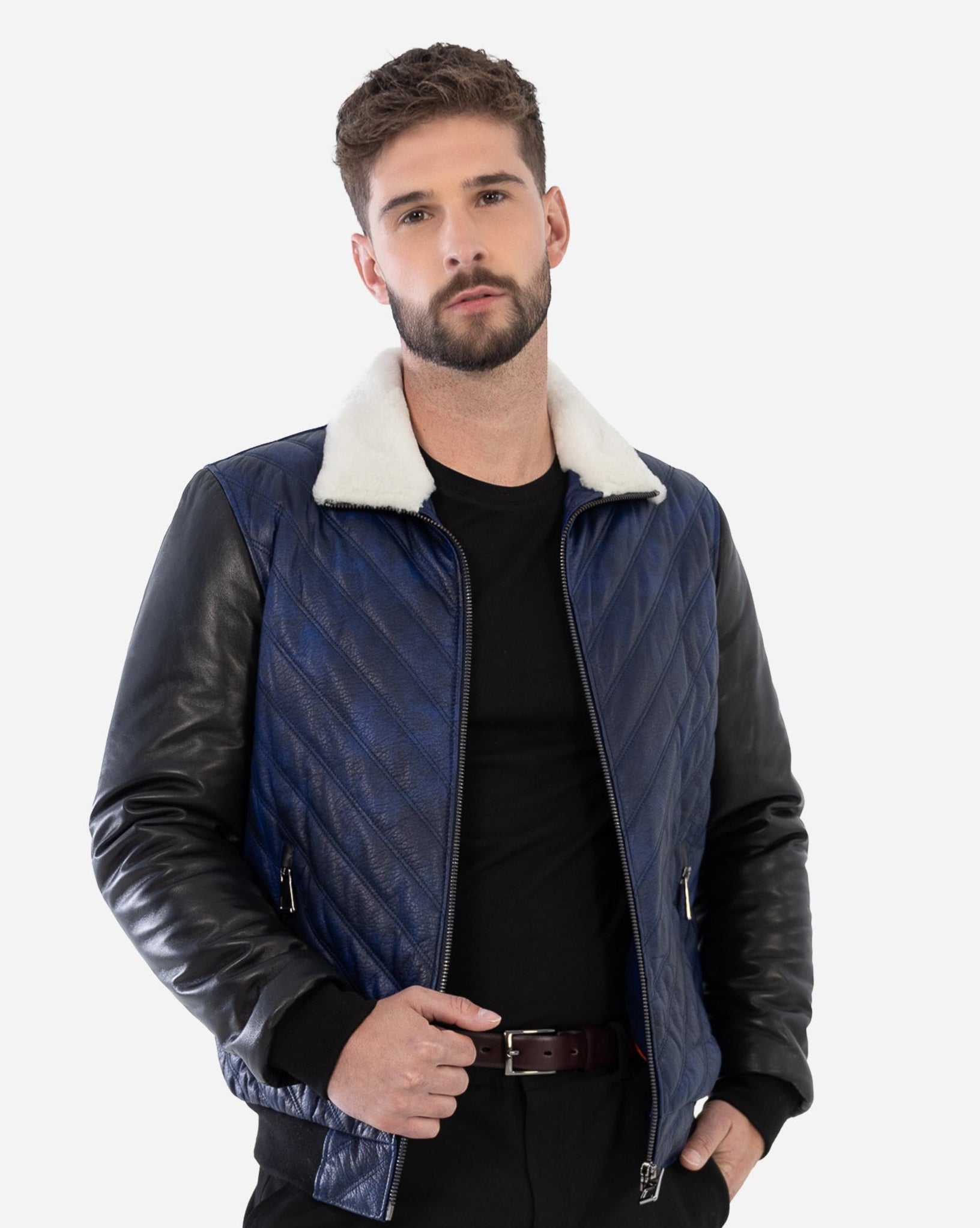 PYTHON BOMBER JACKET IN GRAINED LEATHER AND SHEARLING