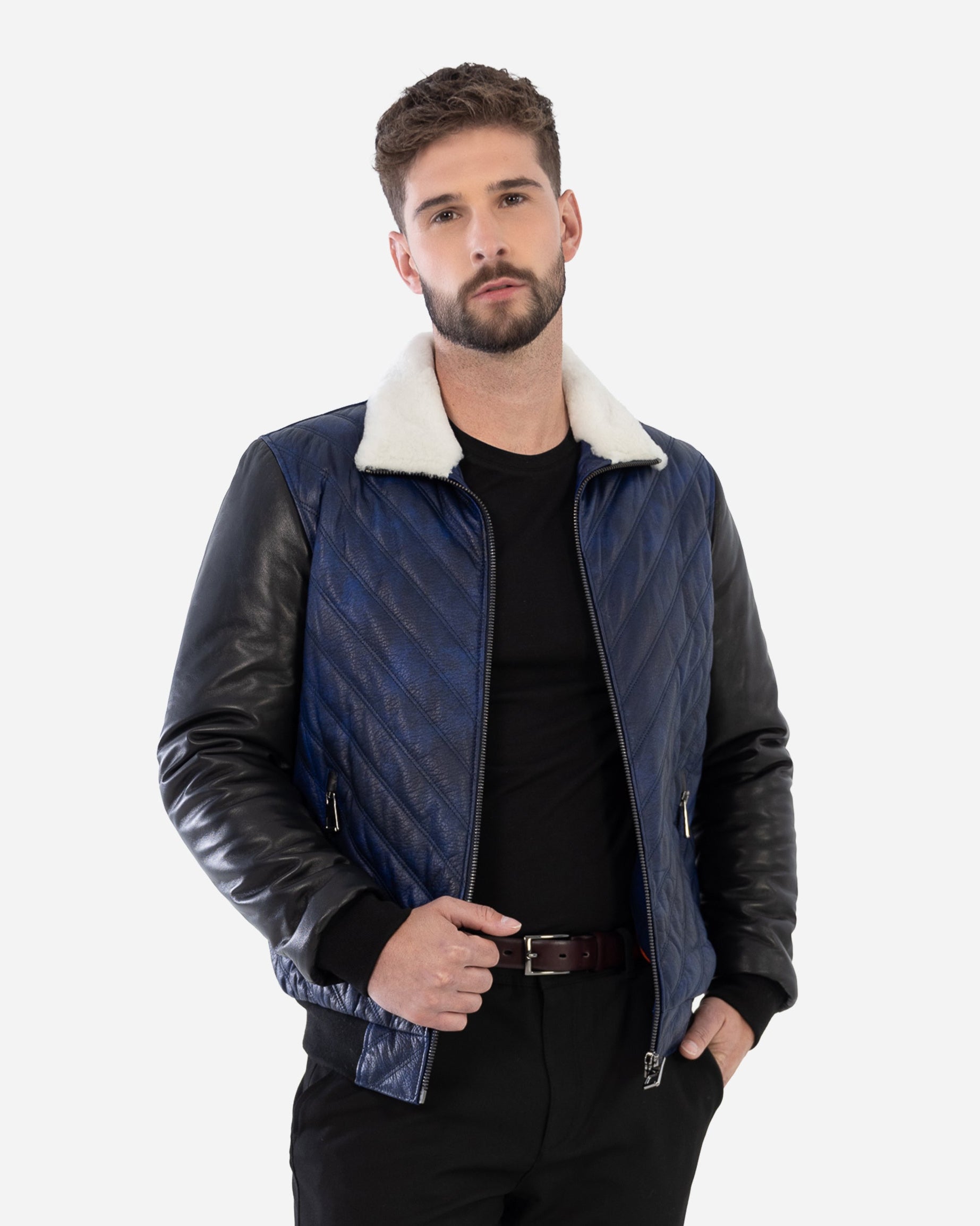 PYTHON BOMBER JACKET IN GRAINED LEATHER AND SHEARLING