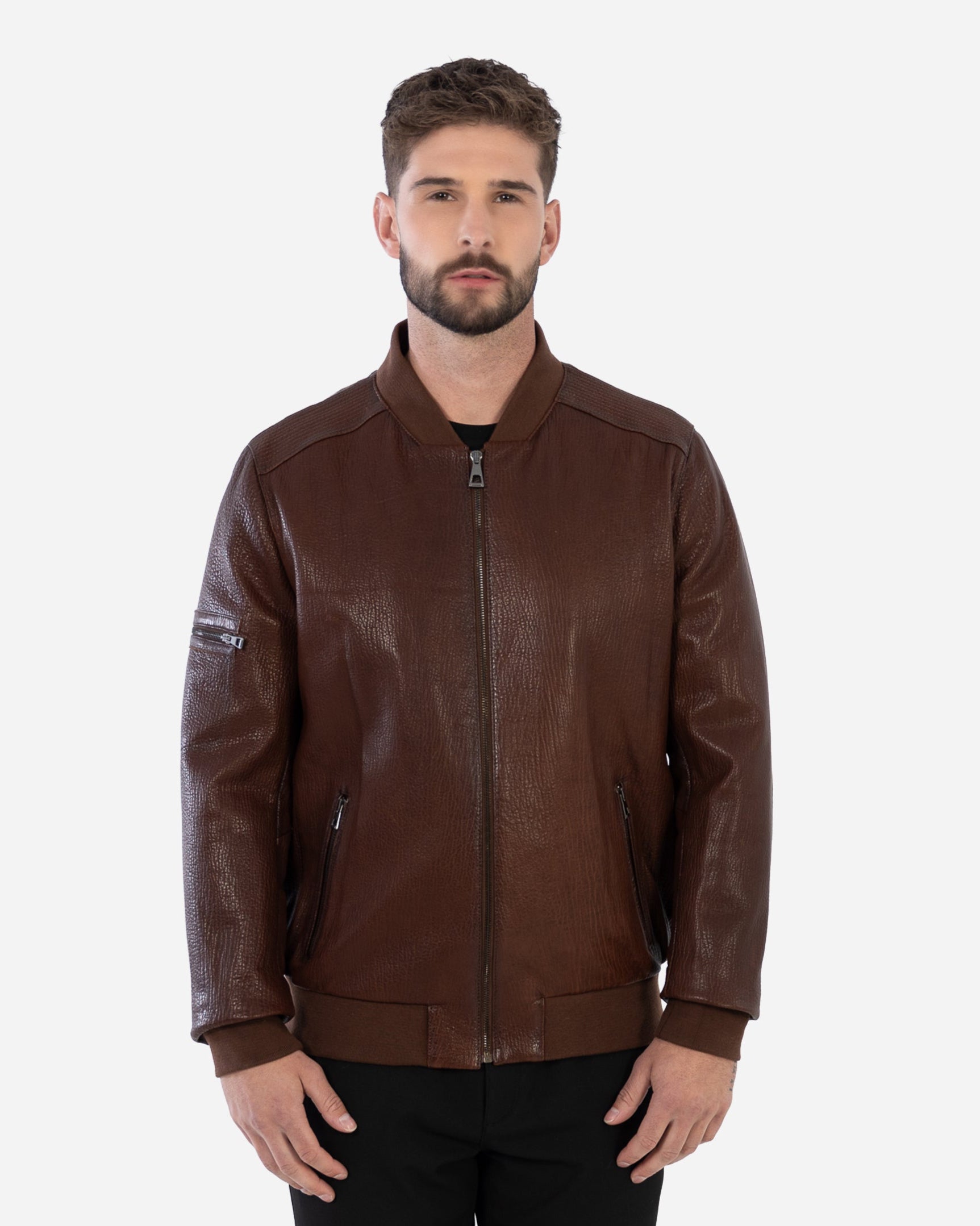 SCOTT BOMBER JACKET IN GRAINED LEATHER