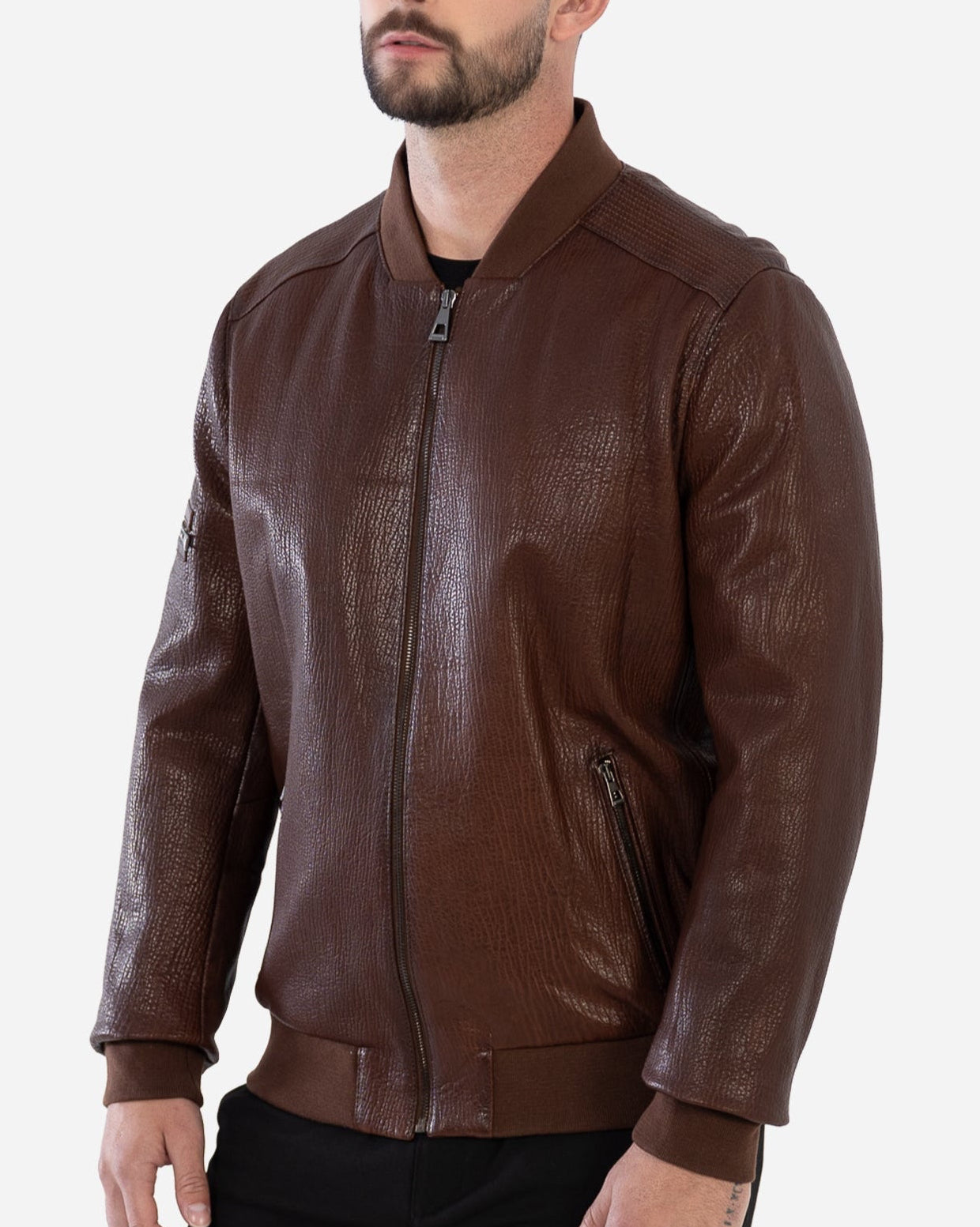 BLOUSON BOMBER SCOTT EN CUIR GRAINÉ