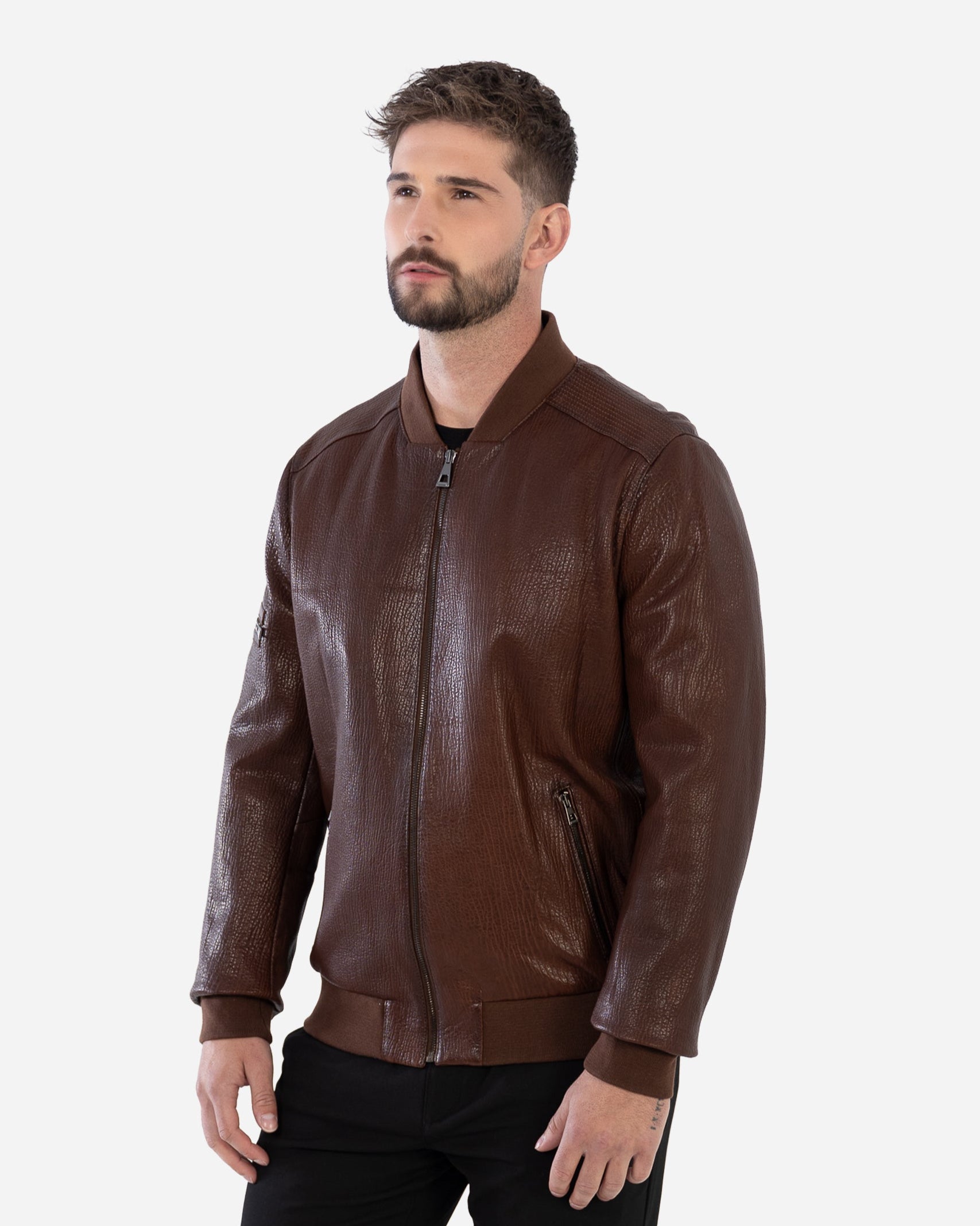 SCOTT BOMBER JACKET IN GRAINED LEATHER