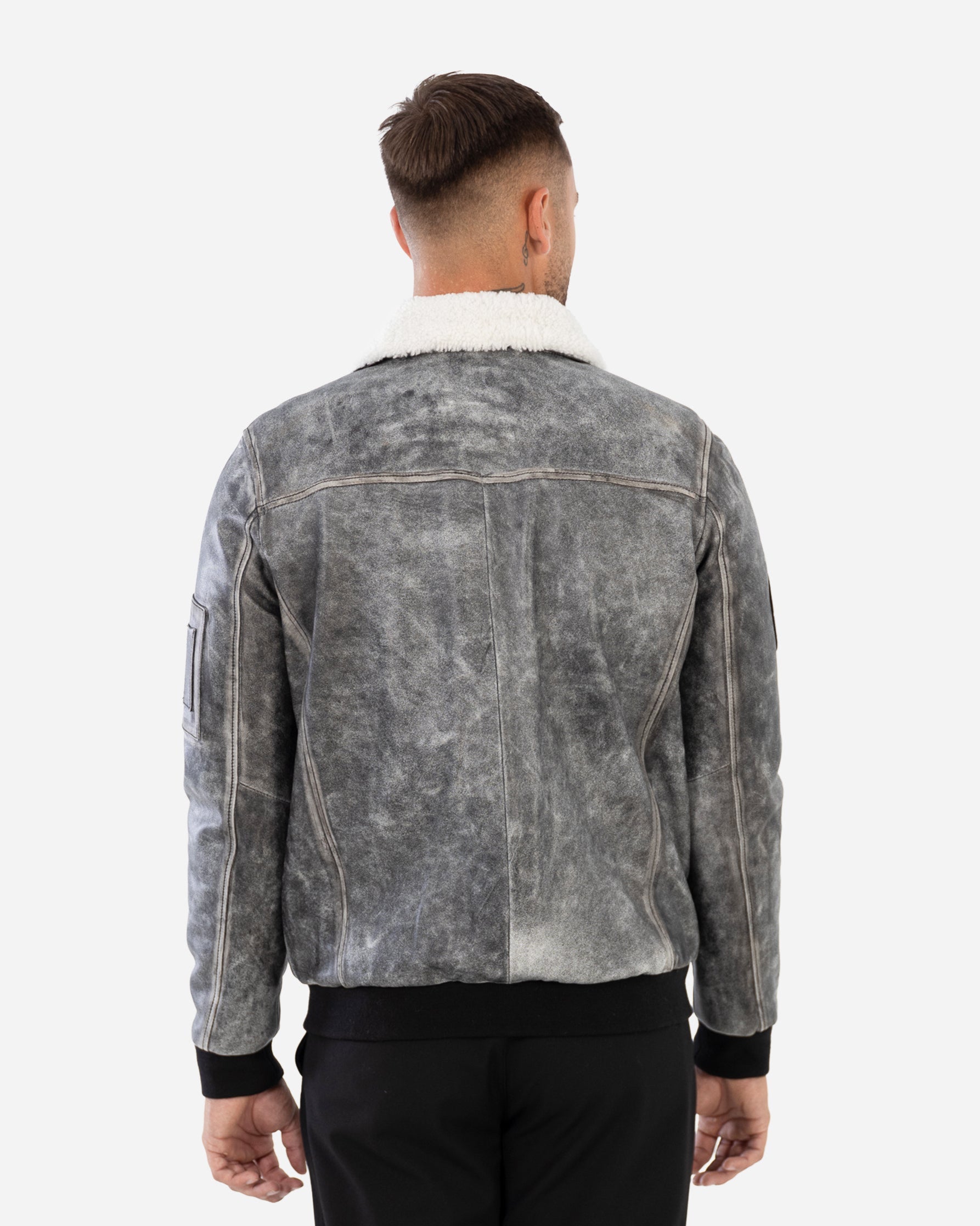 KYLAN BOMBER JACKET IN GRAINED LEATHER AND SHEARLING