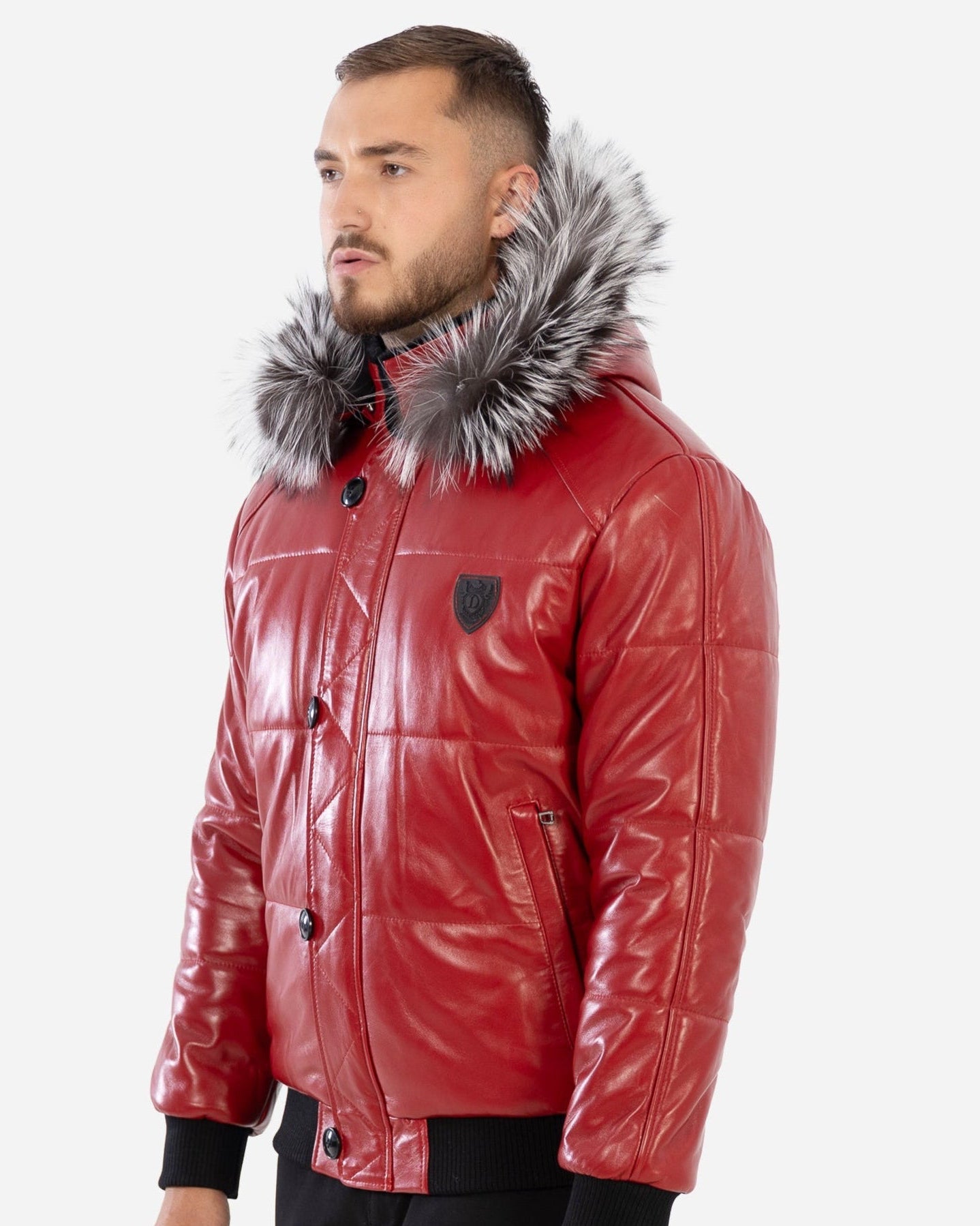 Arctic Men’s Winter Leather Coat With Silver Fox Fur
