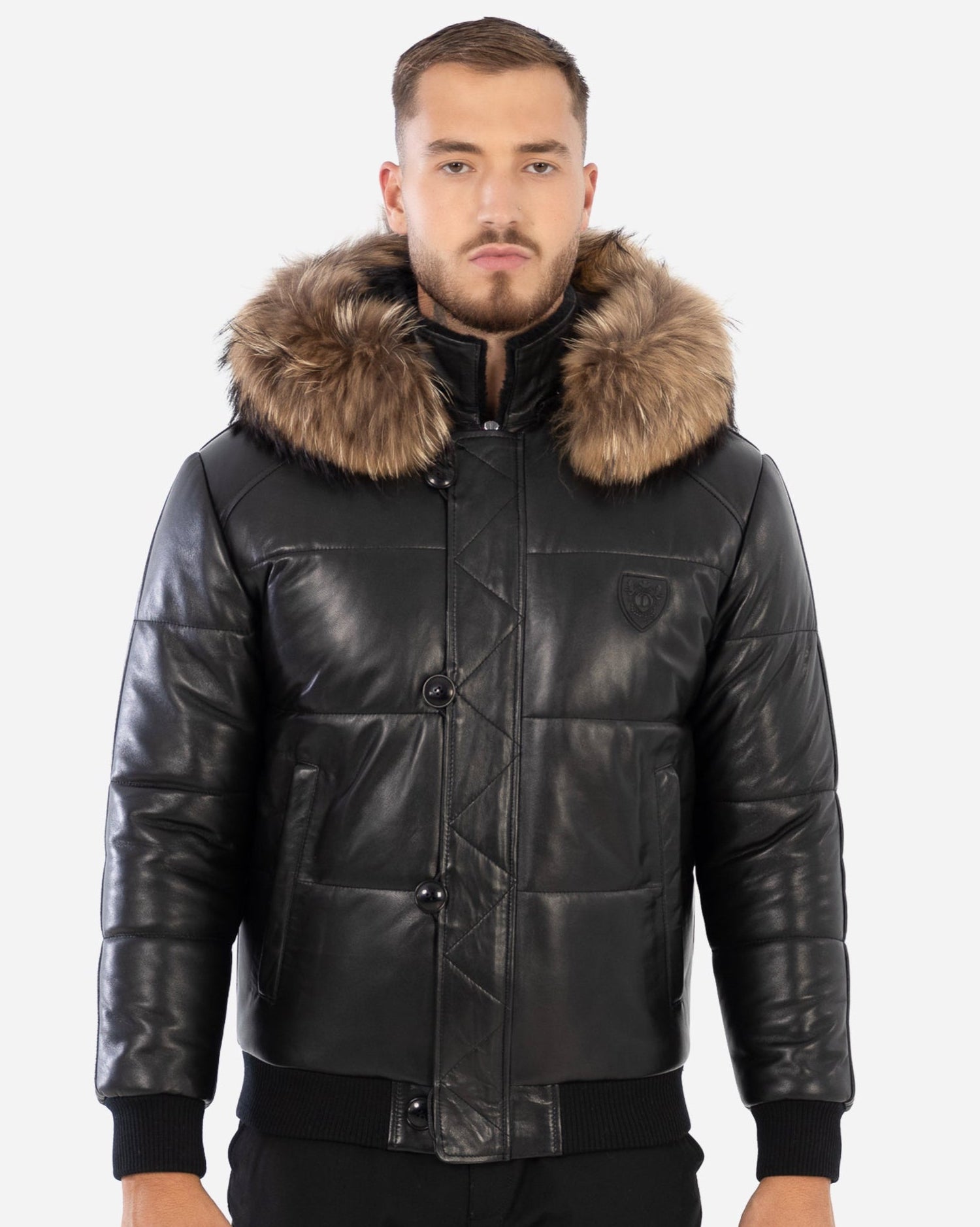Arctic Men’s Winter Leather Coat With Silver Fox Fur