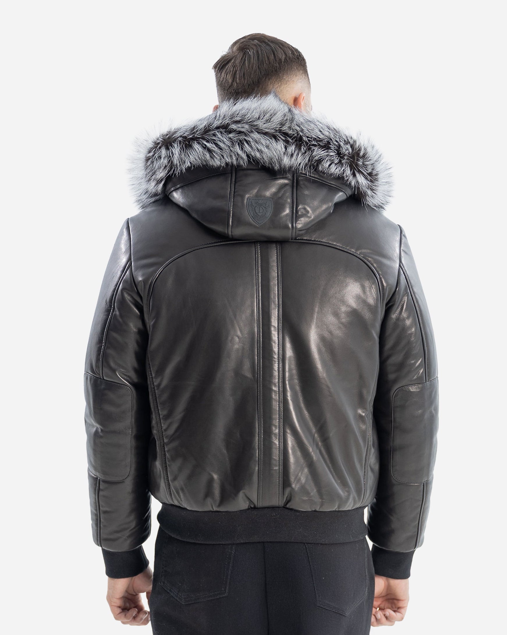 Veste d'hiver Victor pour homme avec manches en cuir et renard argenté