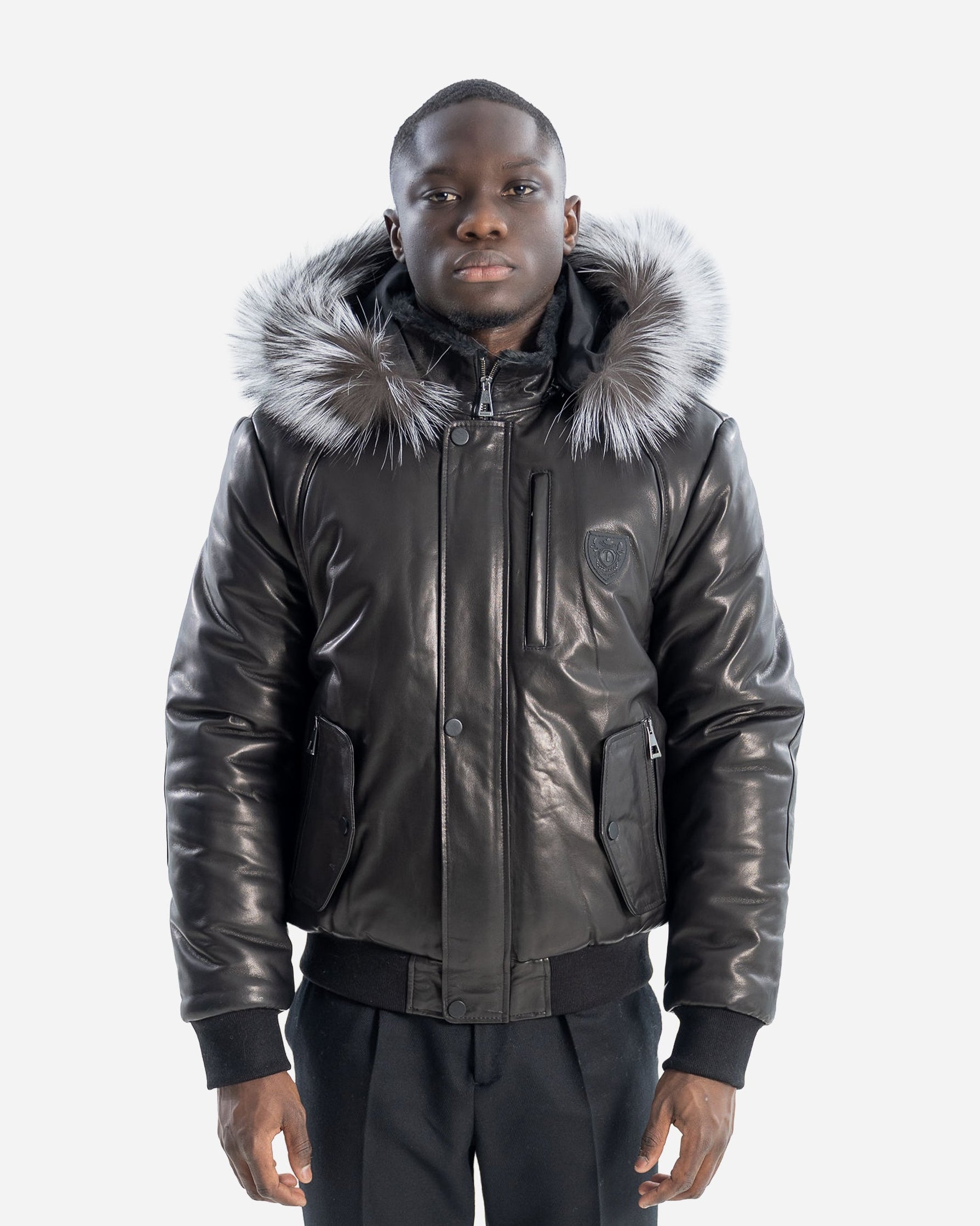 Victor Men's Winter All-Leather Jacket With Silver Fox