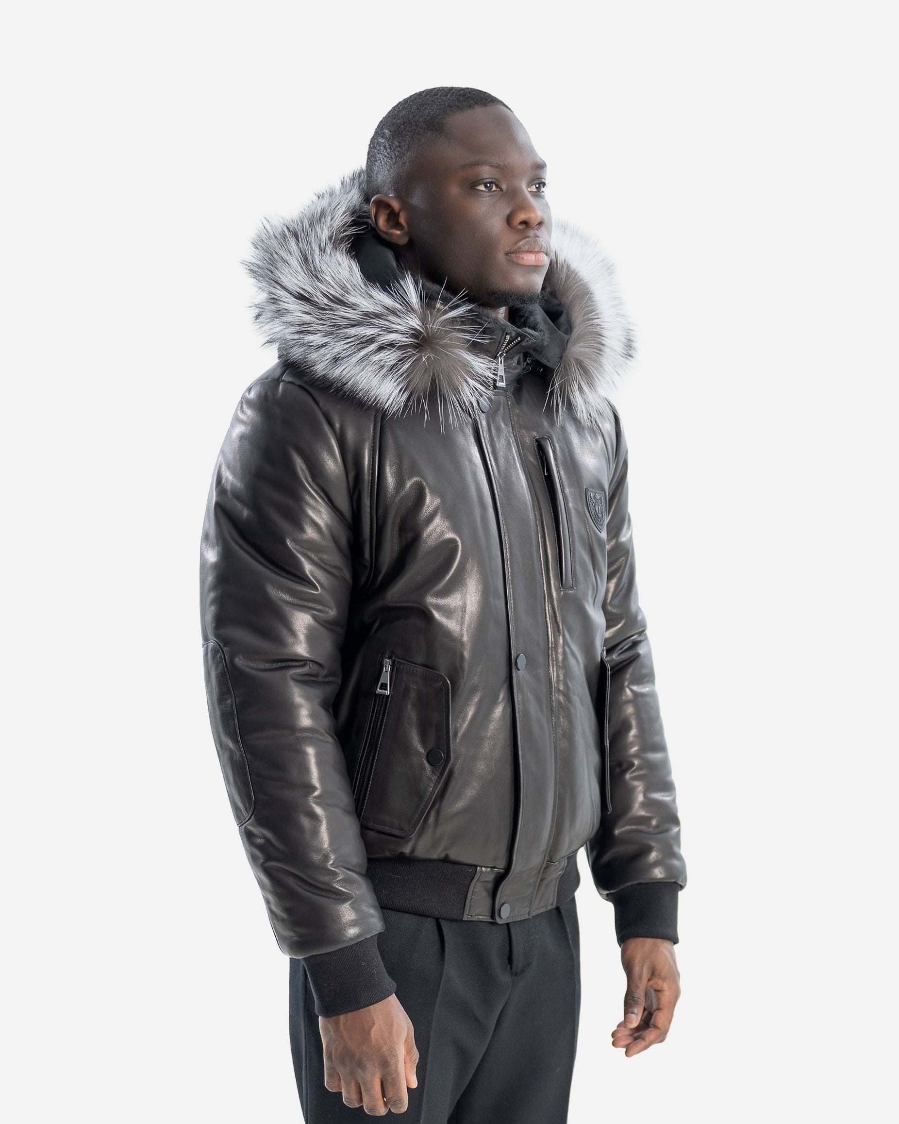 Victor Men's Winter All-Leather Jacket With Silver Fox