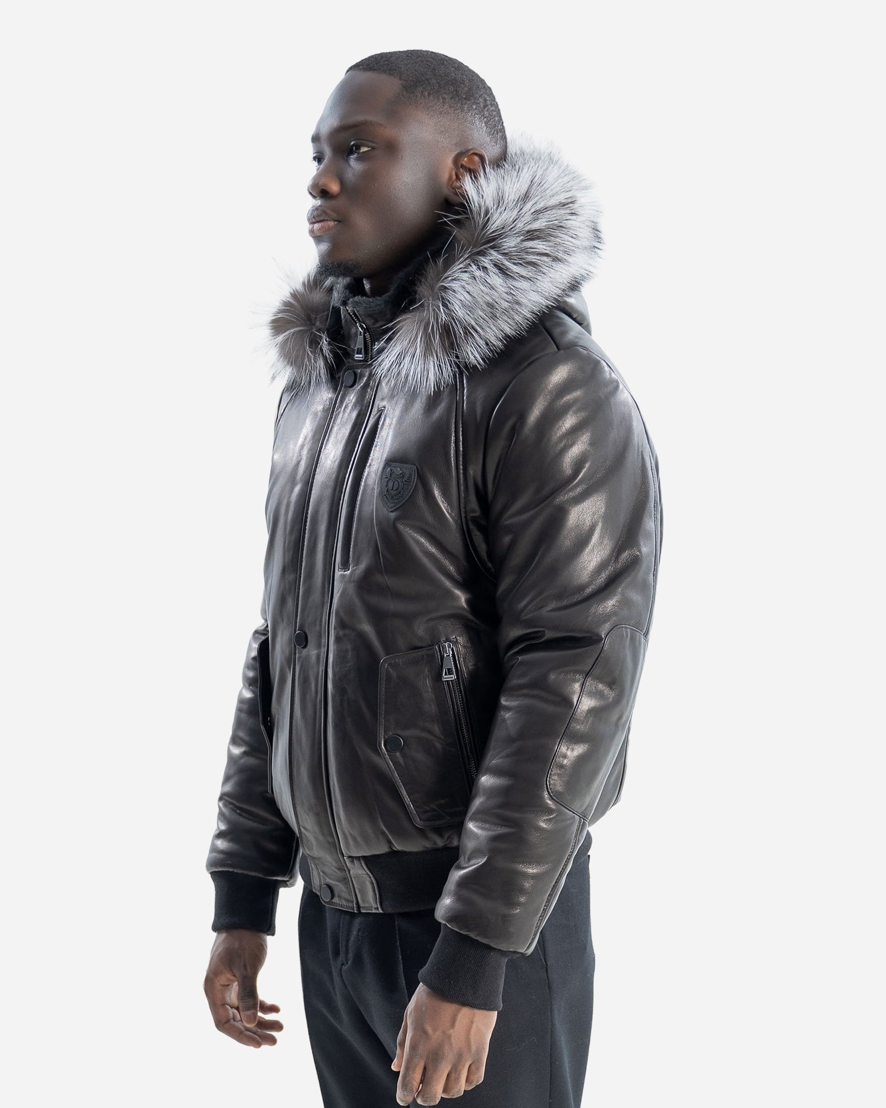 Victor Men's Winter All-Leather Jacket With Silver Fox