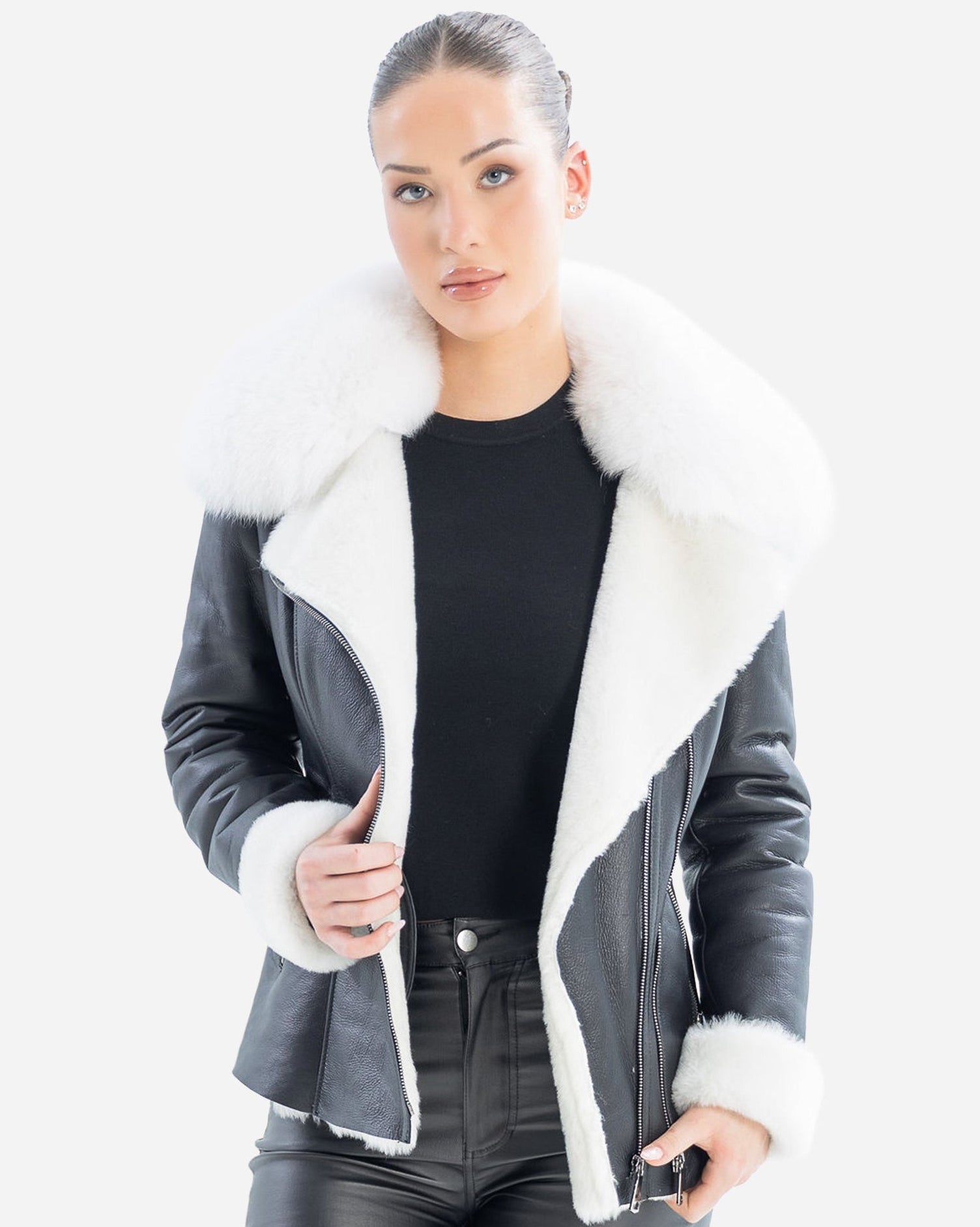 Veste en peau lainée véritable Aliciya