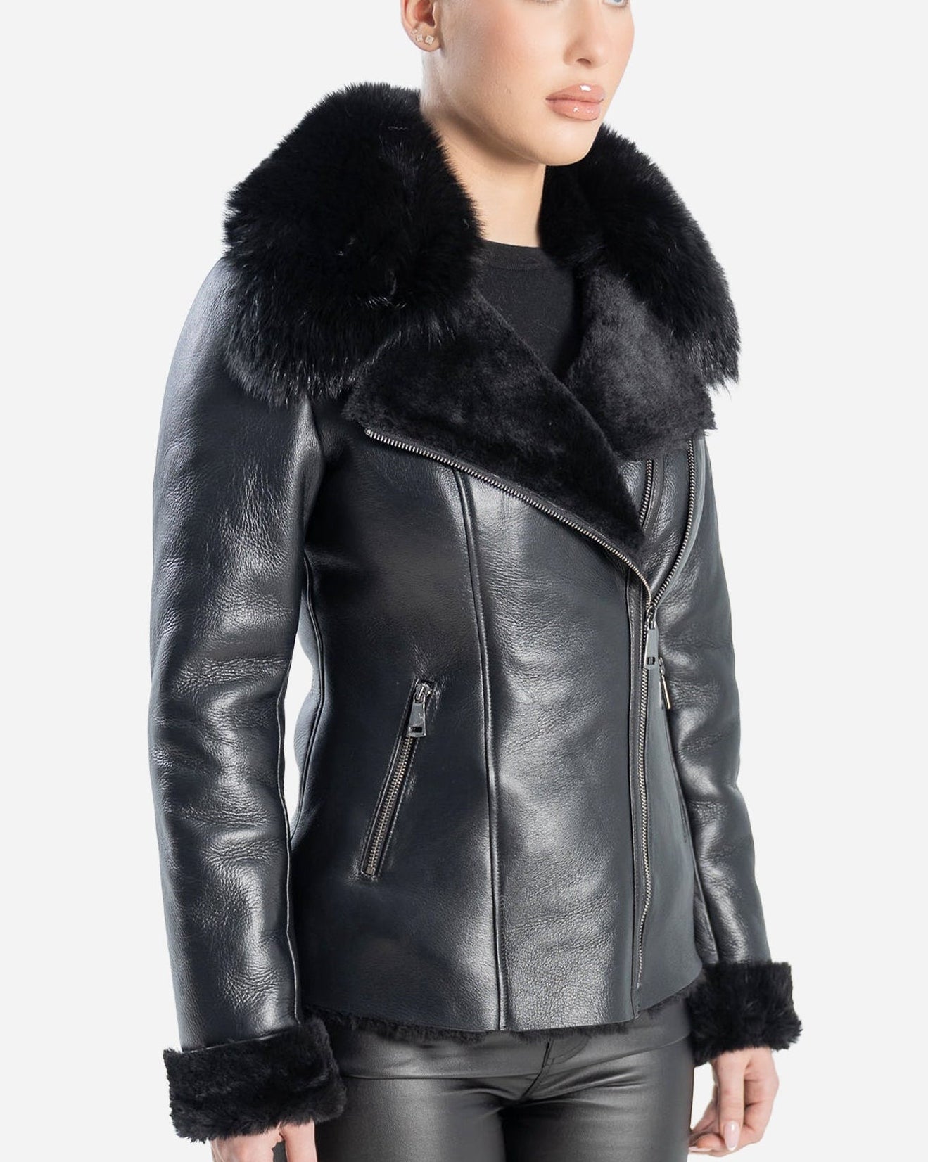 Veste en peau lainée véritable Aliciya