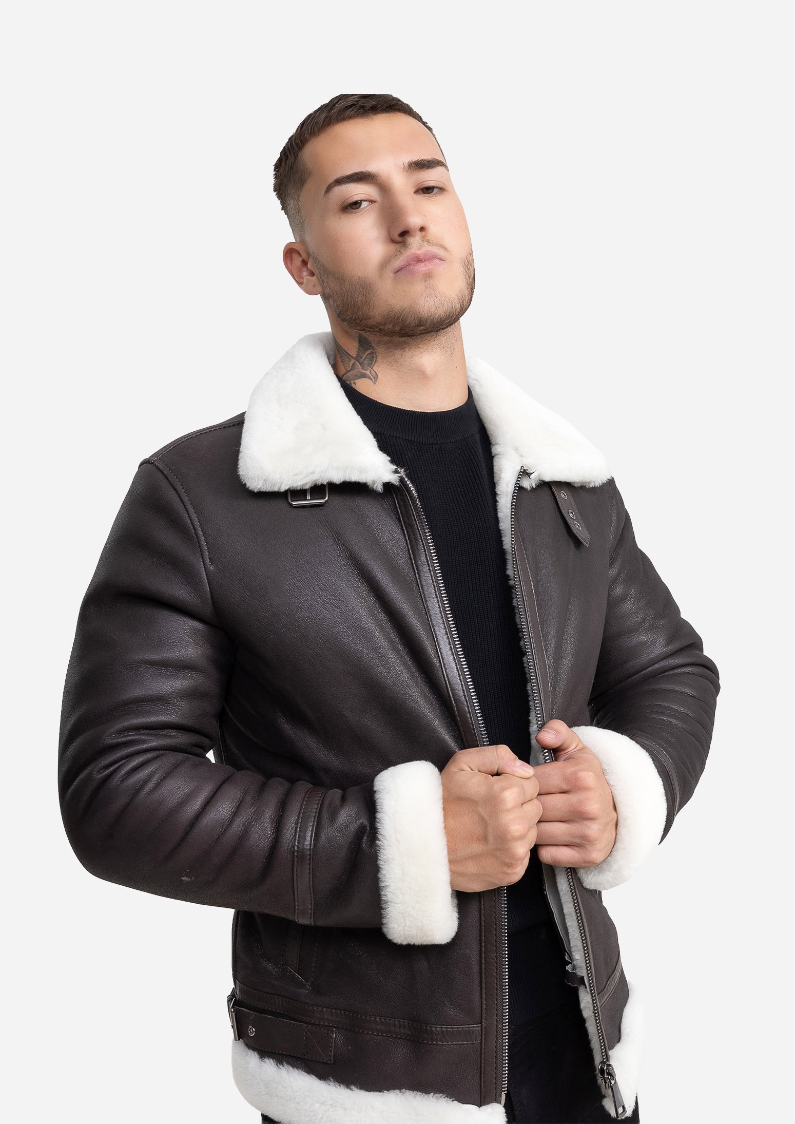 OLTEN MEN'S SHEARLING MOTO JACKET
