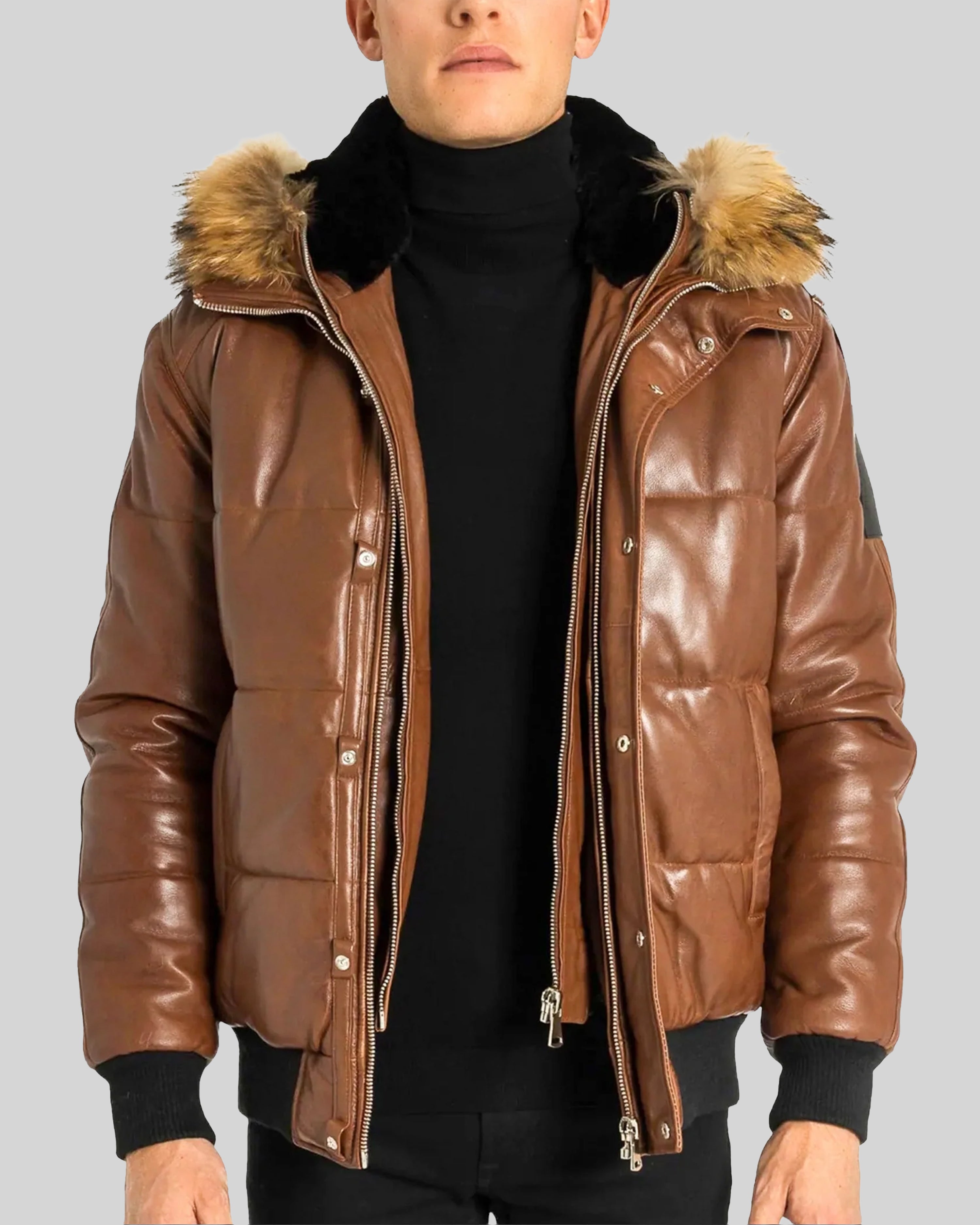 Lorenzo Down Bomber Leather Jacket