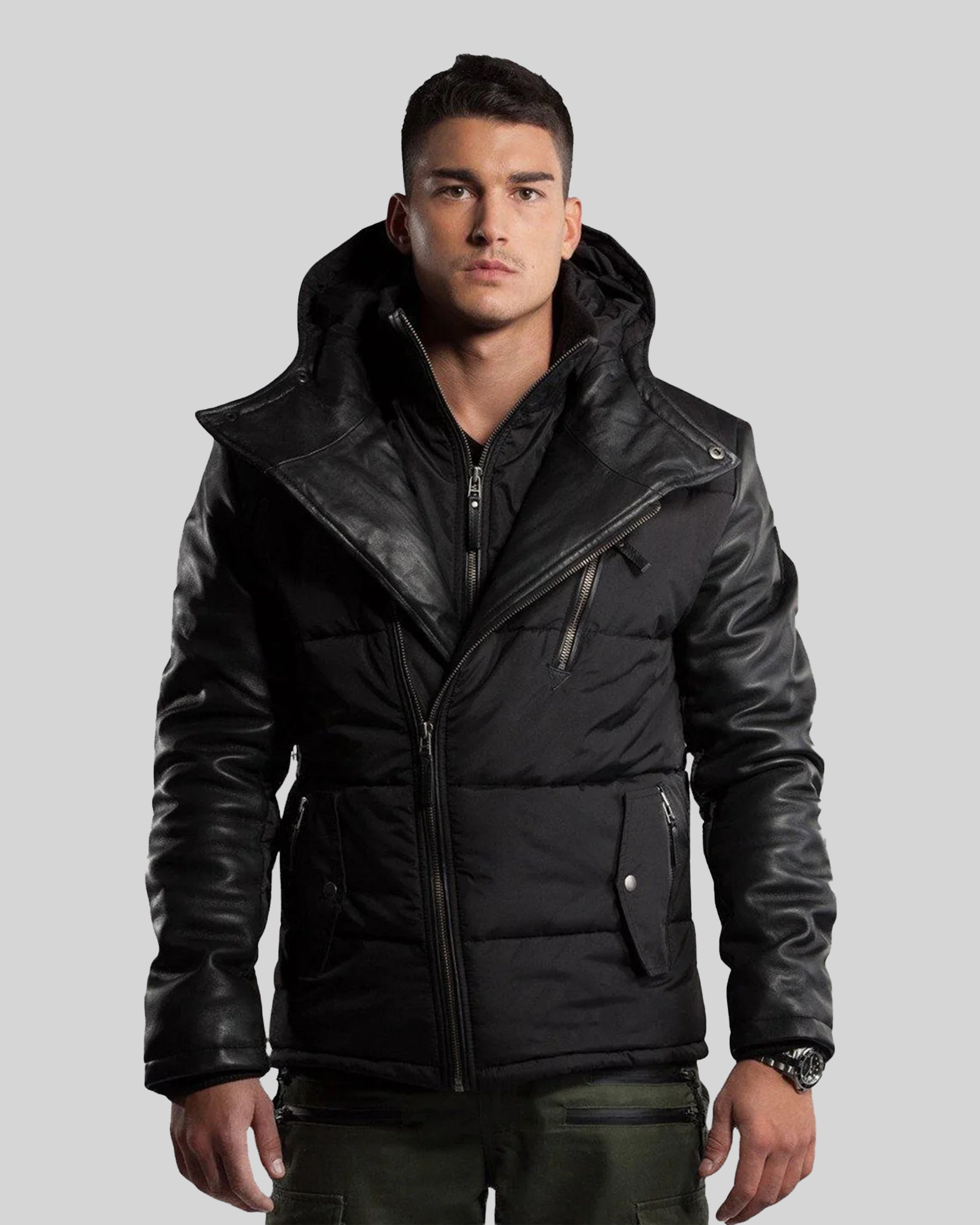 Adamo Leather Sleeves Parka