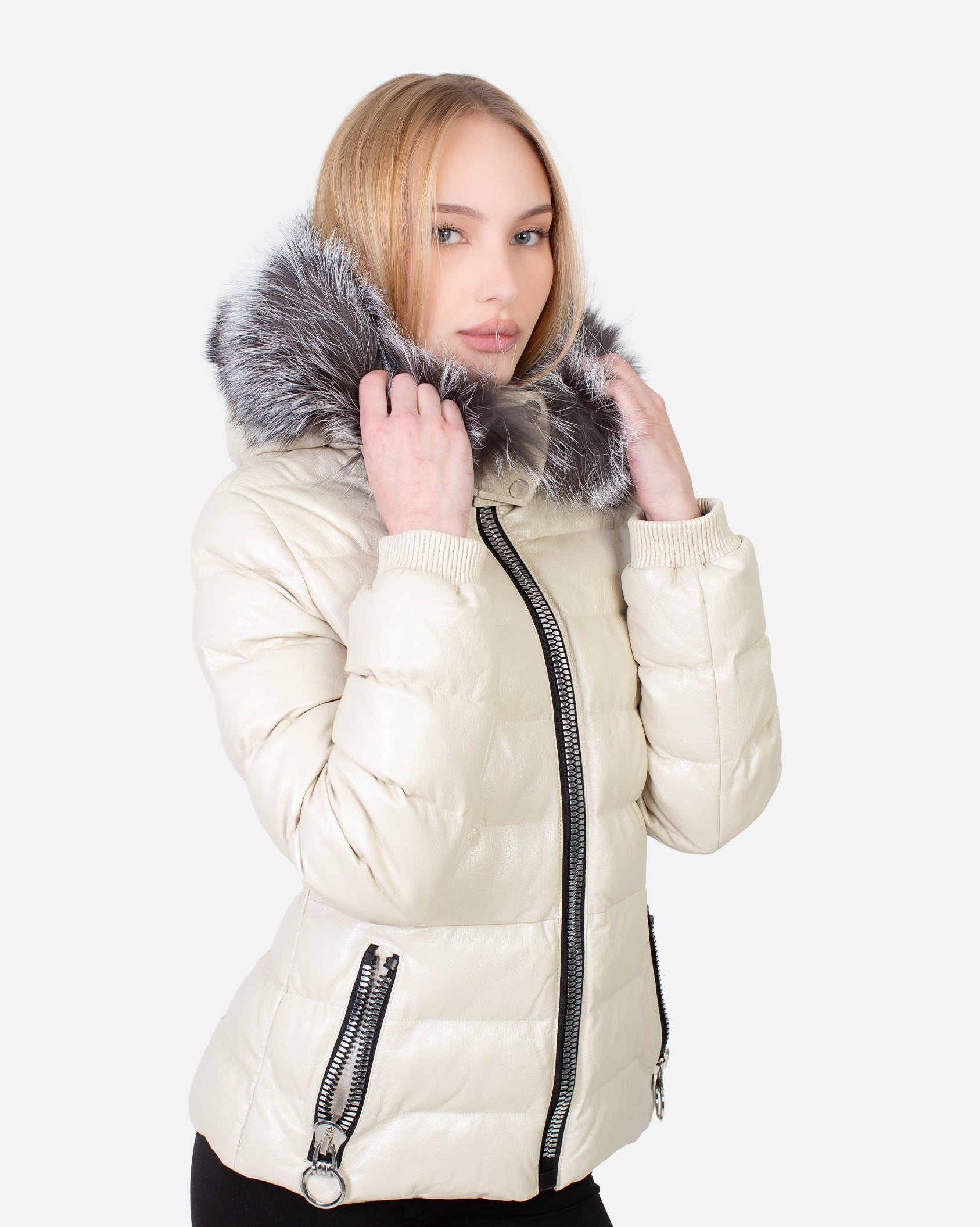 Leslie Leather Parka – Silver Fox