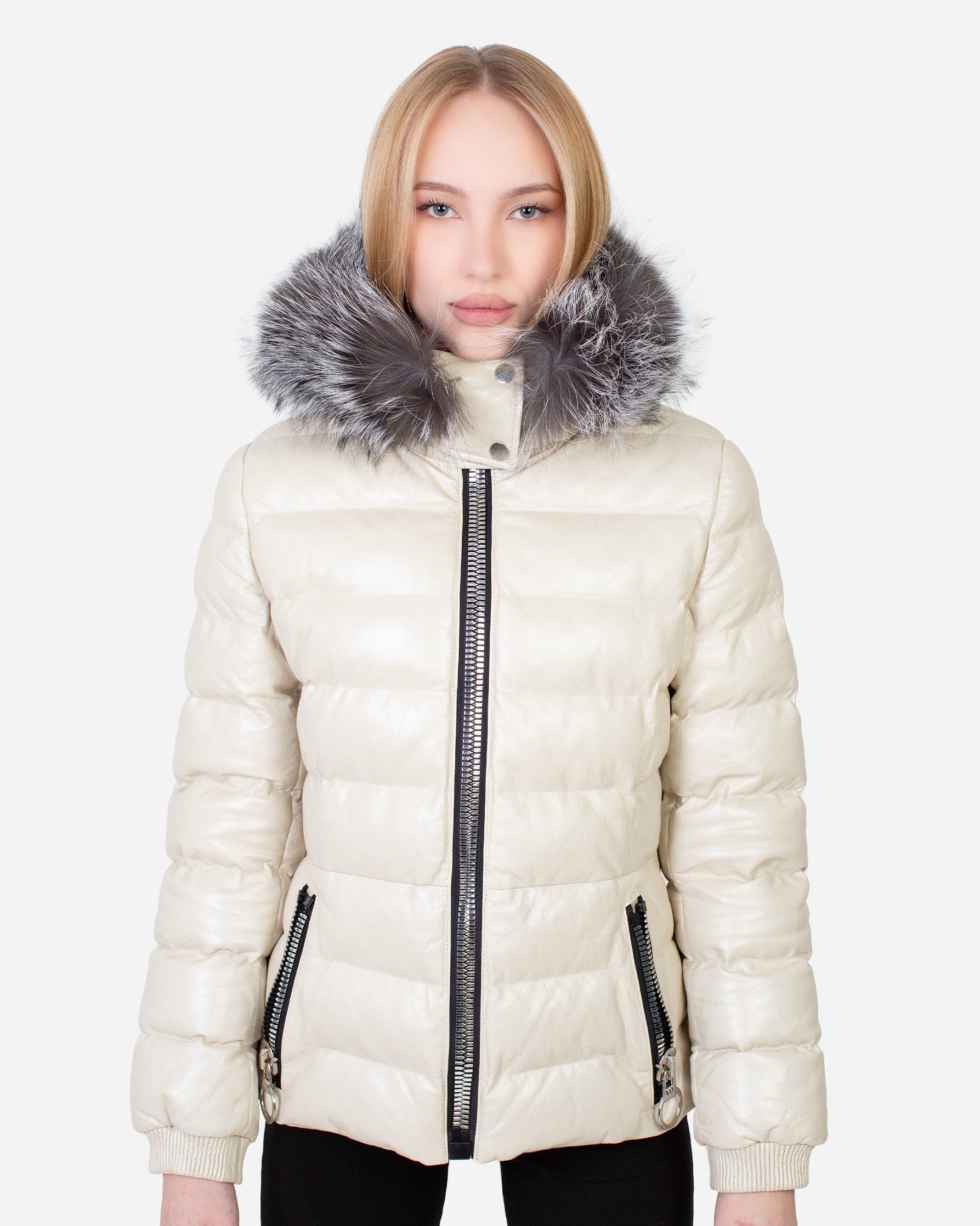 Leslie Leather Parka – Silver Fox