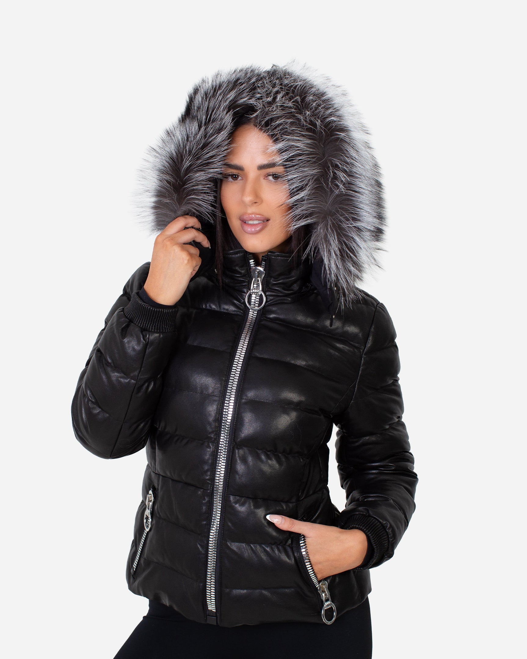 Leslie Leather Parka – Silver Fox