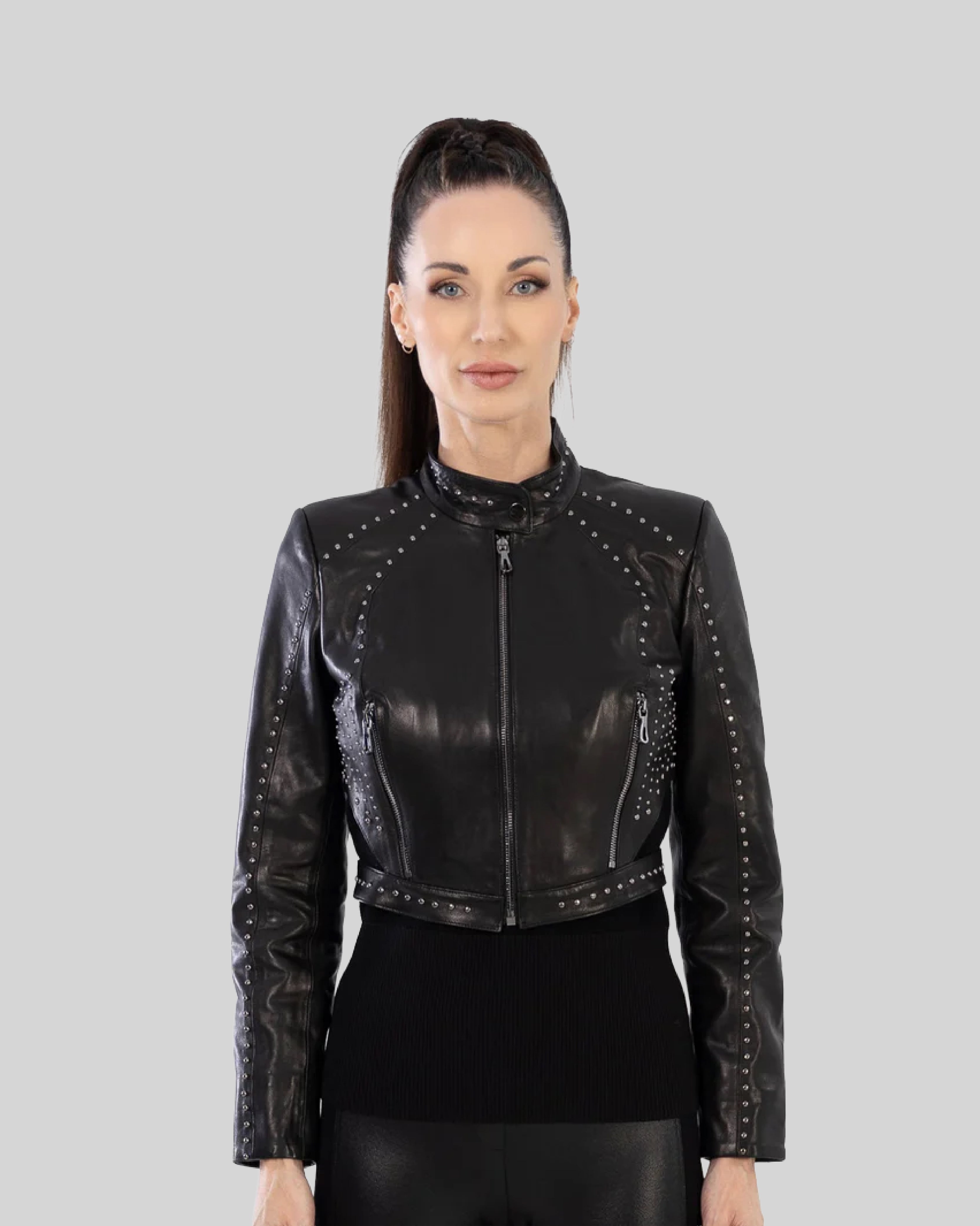 SIENA studded cropped leather jacket