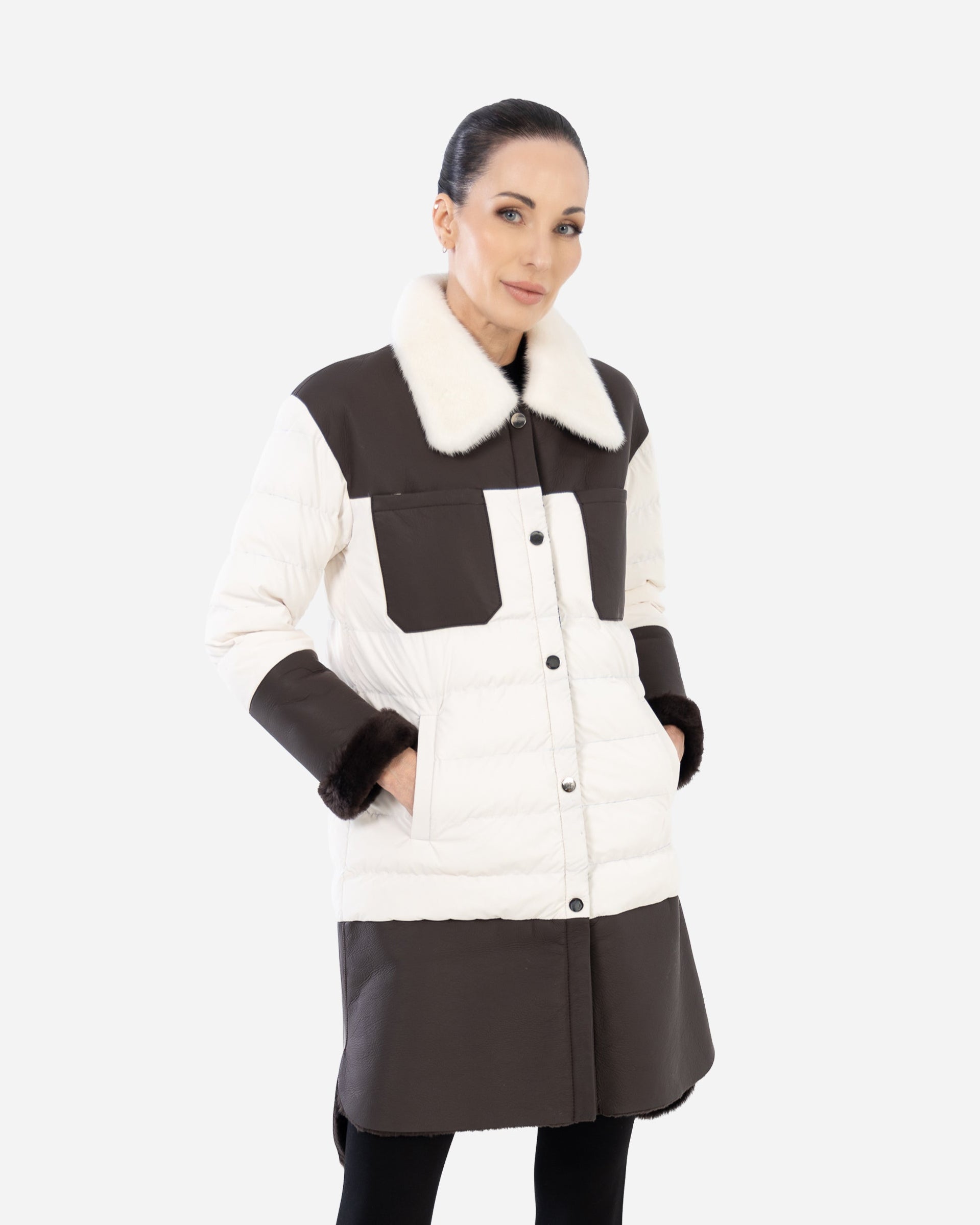 Yara  blends soft shearling  panels  Parka
