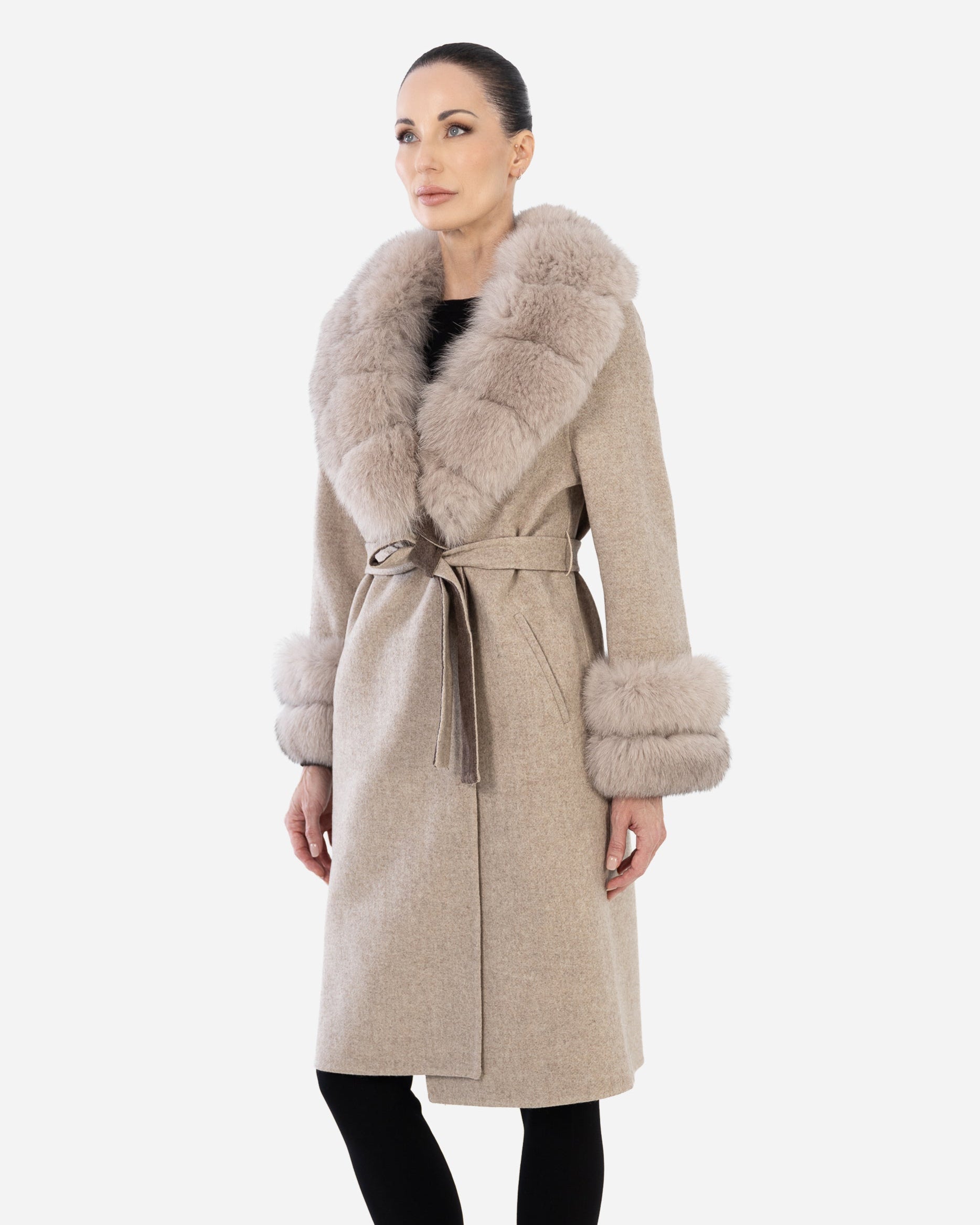 Marlene Alpaca Trench with Fox Fur