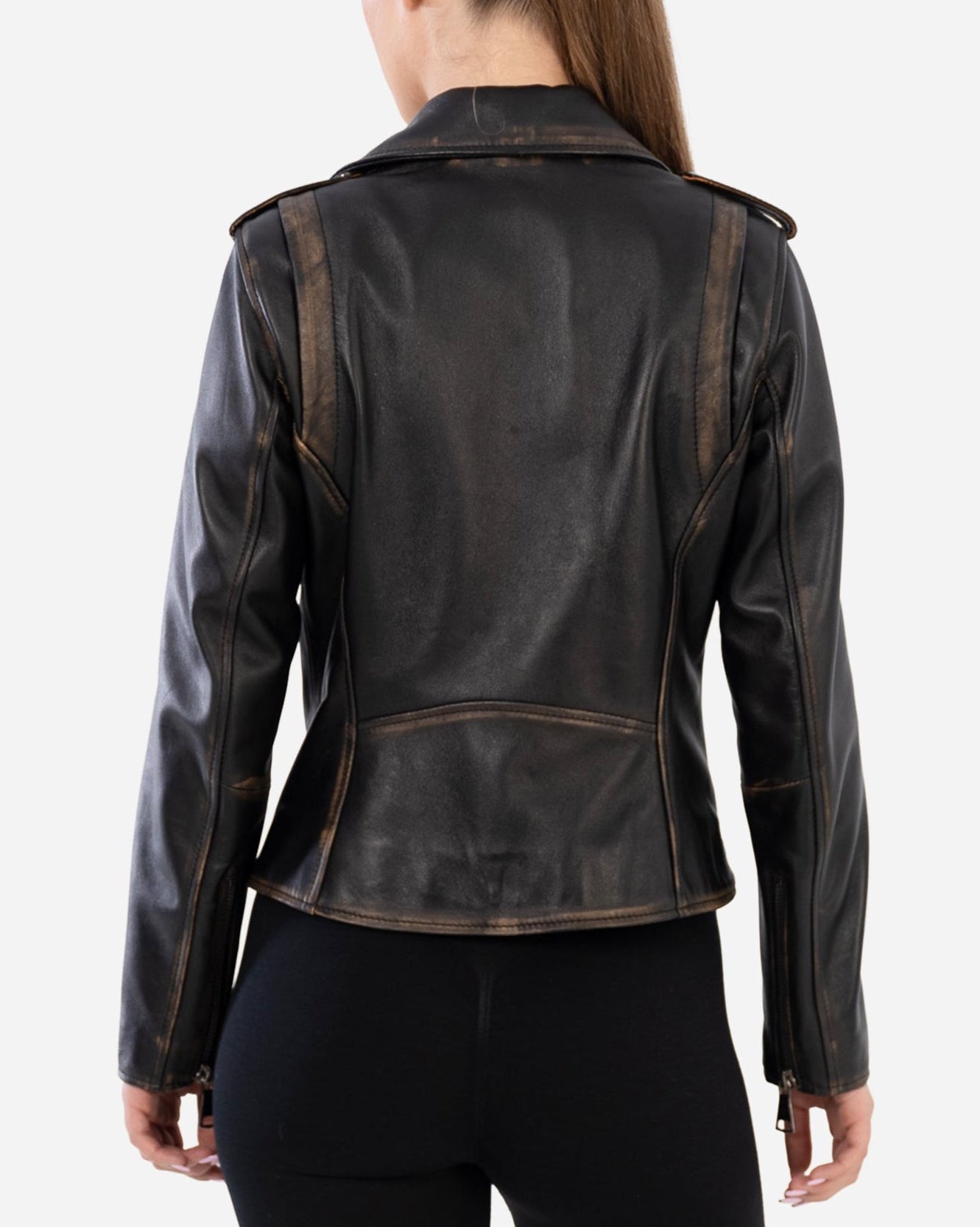 Thalia Vintage Leather Jacket with distressed finish