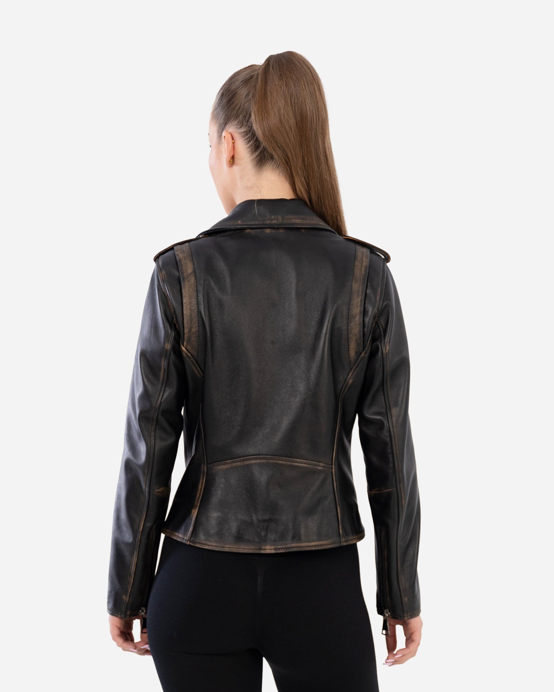 Thalia   Vintage Leather Jacket   with distressed finish