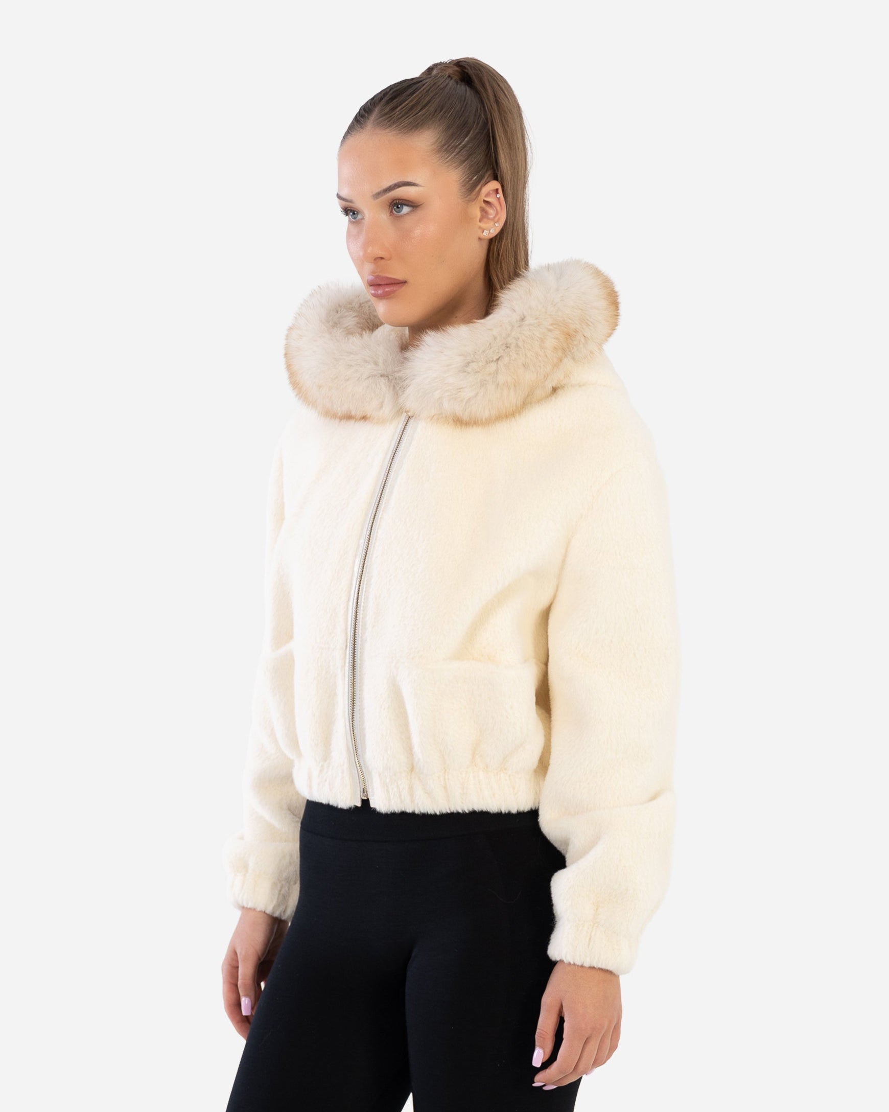 Noor Shearling -  fox fur trim   bomber Jacket