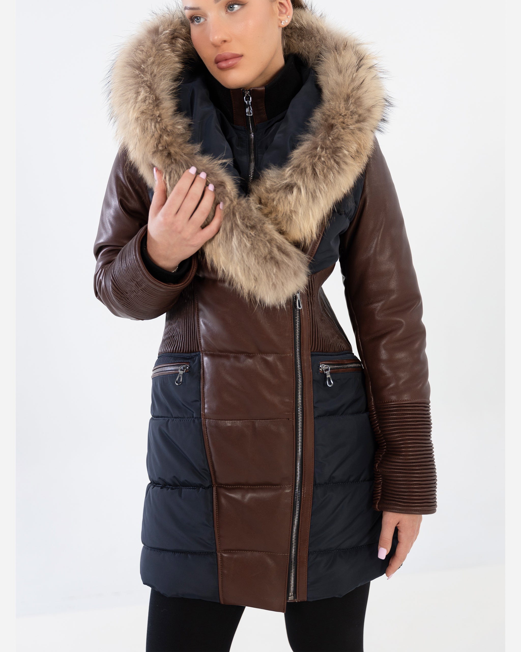 Kylie Leather Sleeve Parka