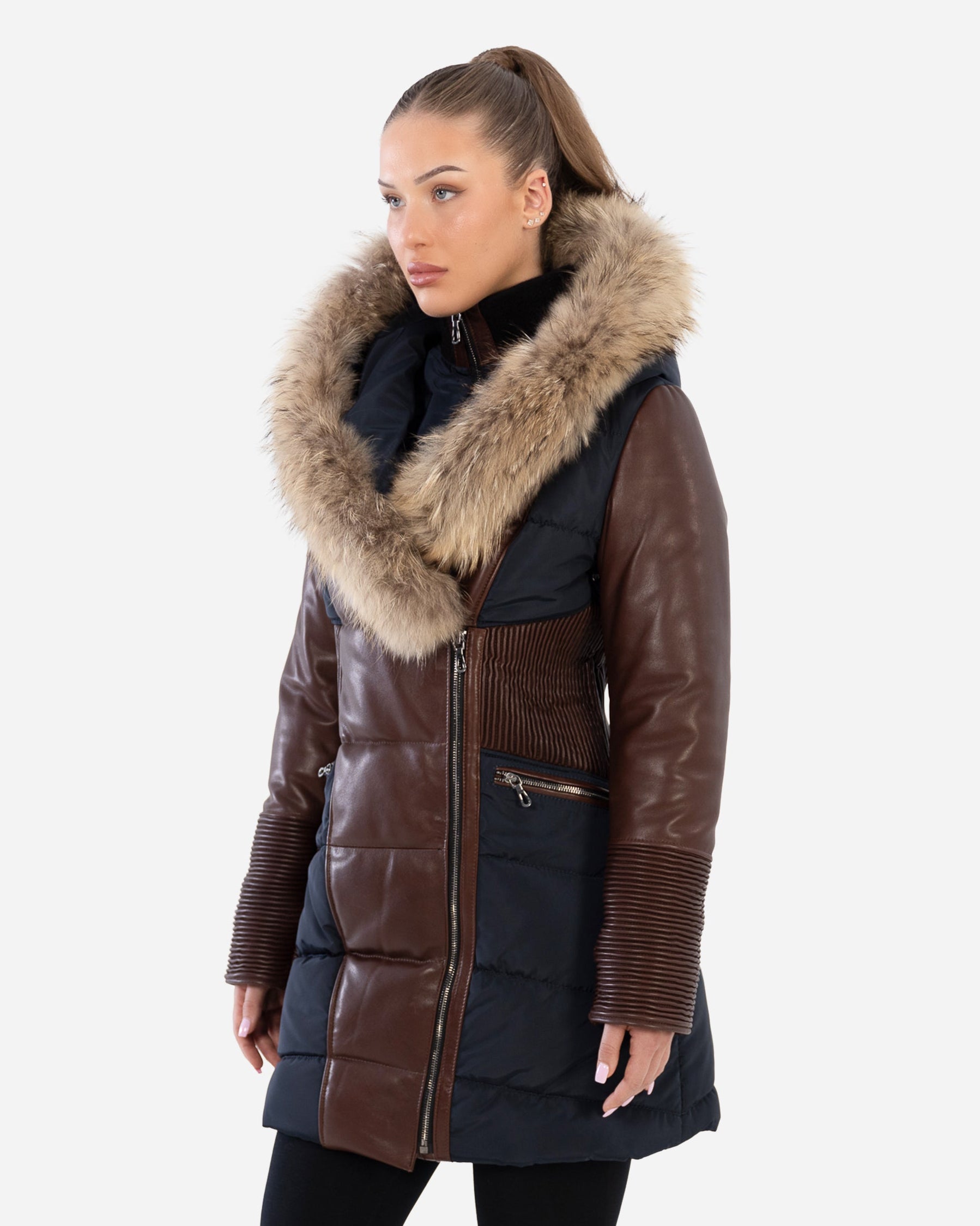Kylie Leather Sleeve Parka