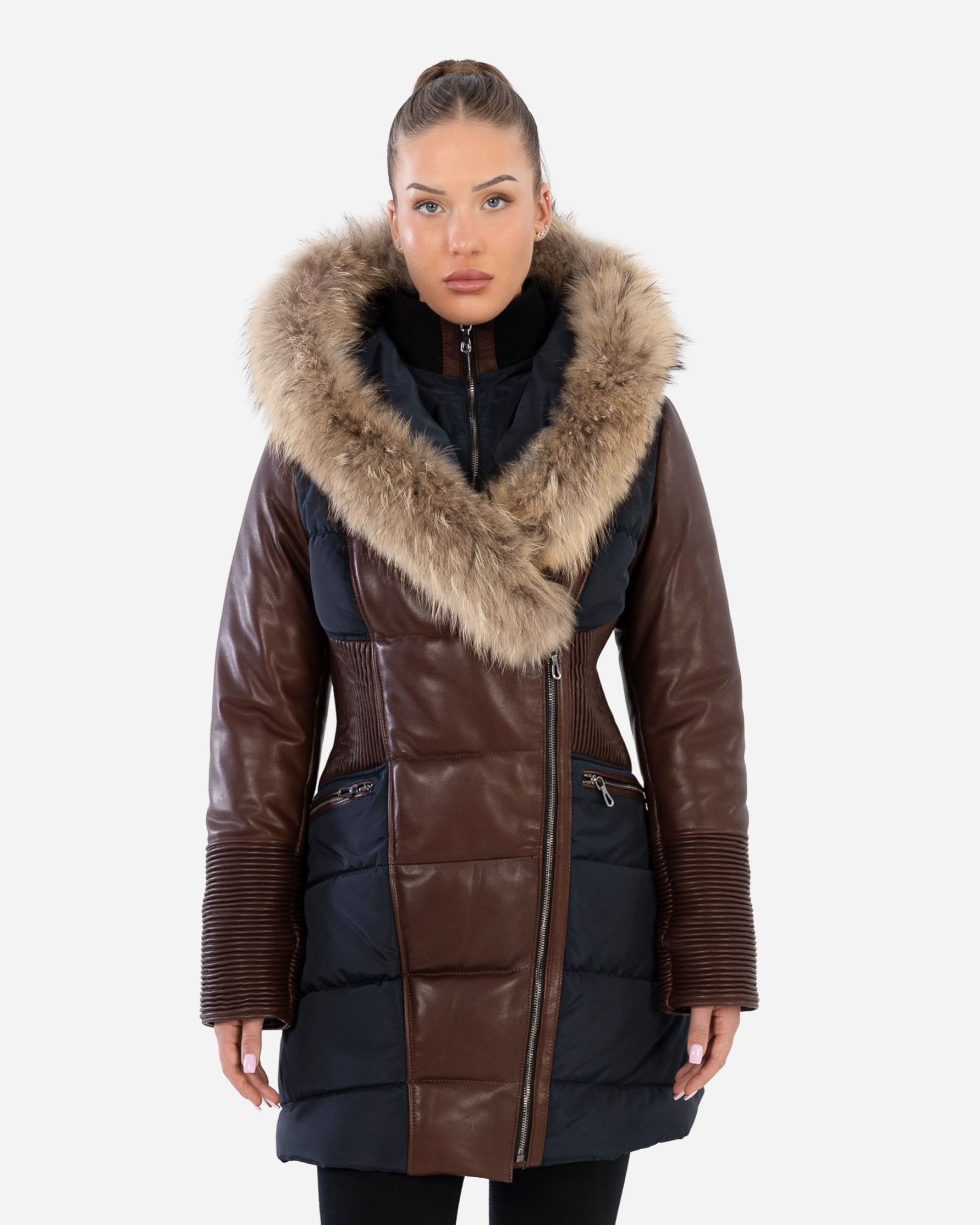 Kylie Leather Sleeve Parka