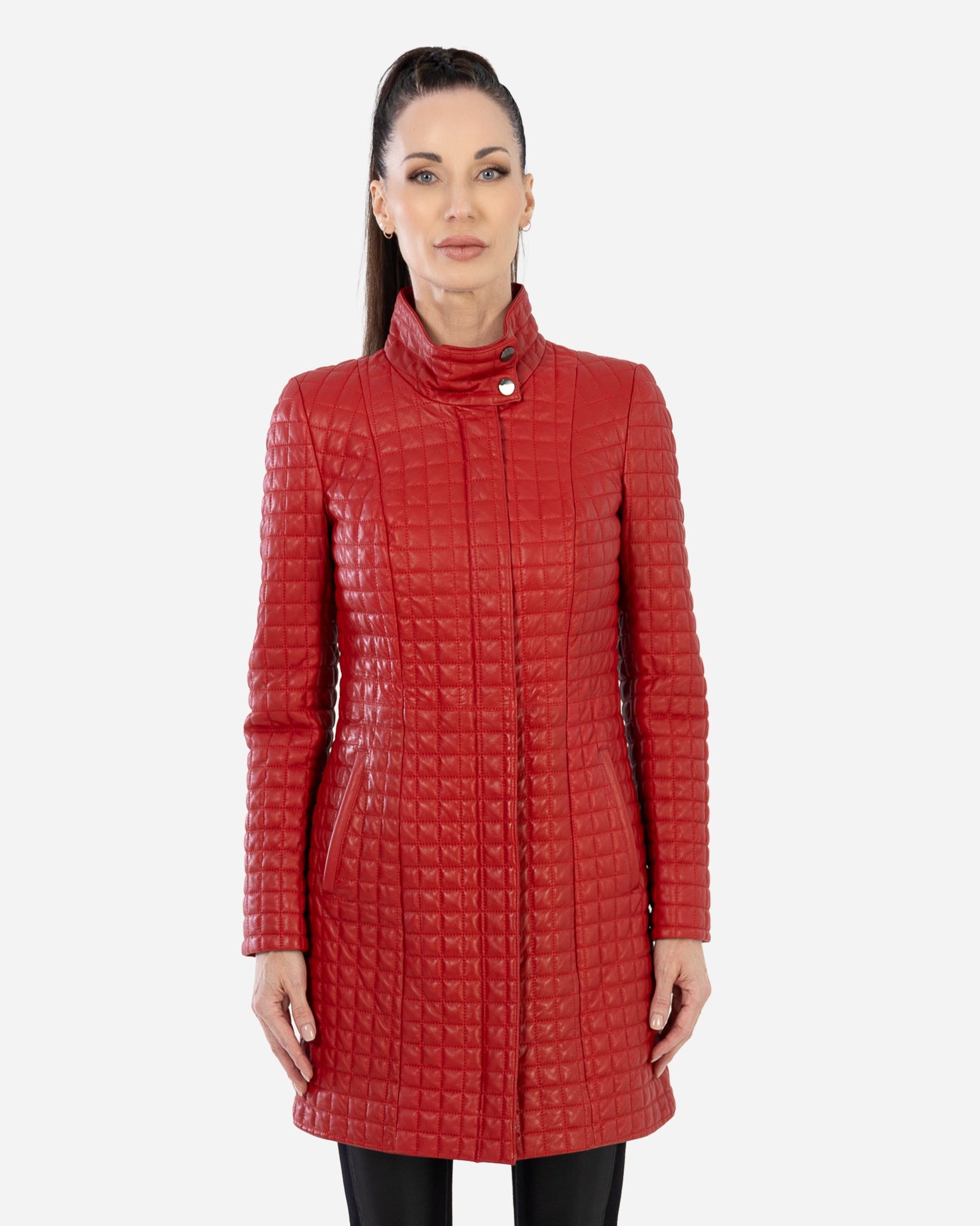 FLORENCE   quilted red leather jacket  IN LAMBSKIN