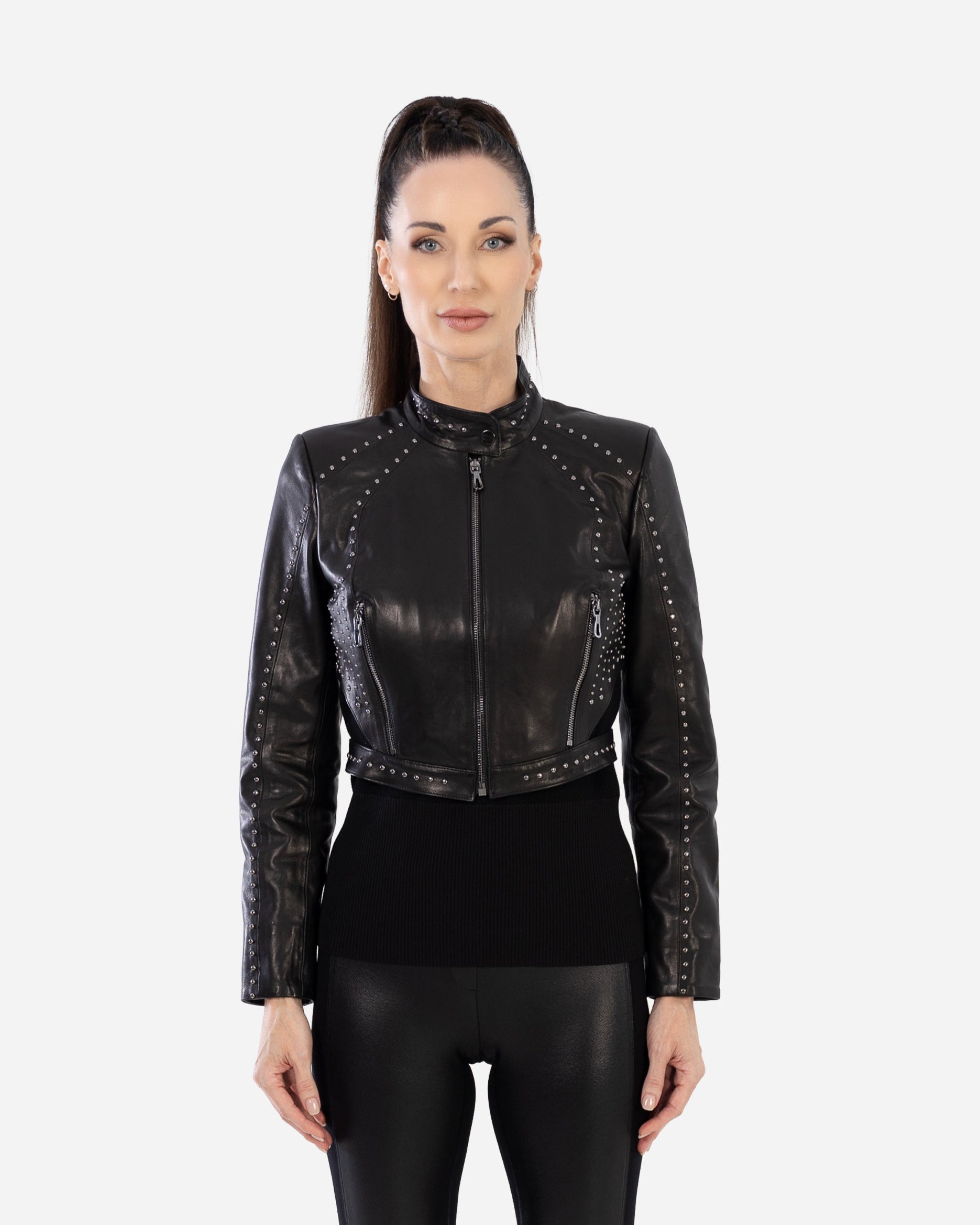 SIENA studded cropped leather jacket