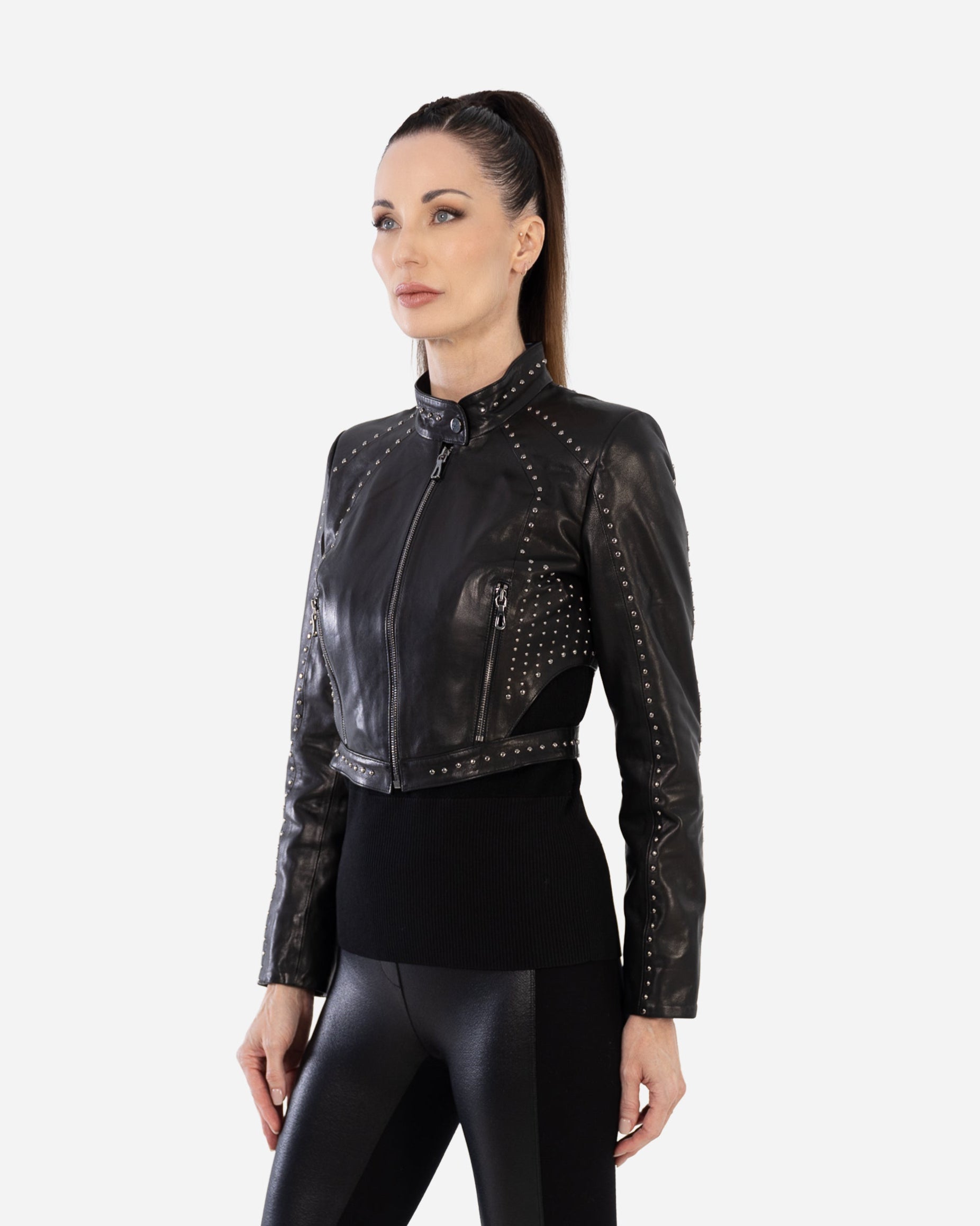 SIENA studded cropped leather jacket