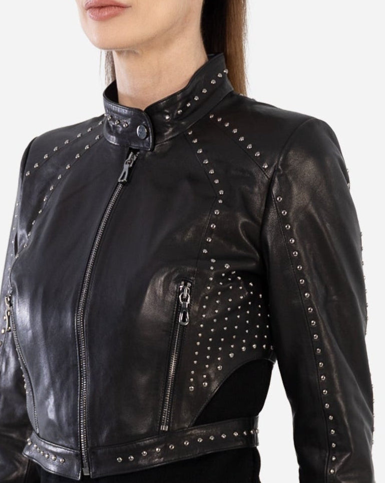 SIENA studded cropped leather jacket