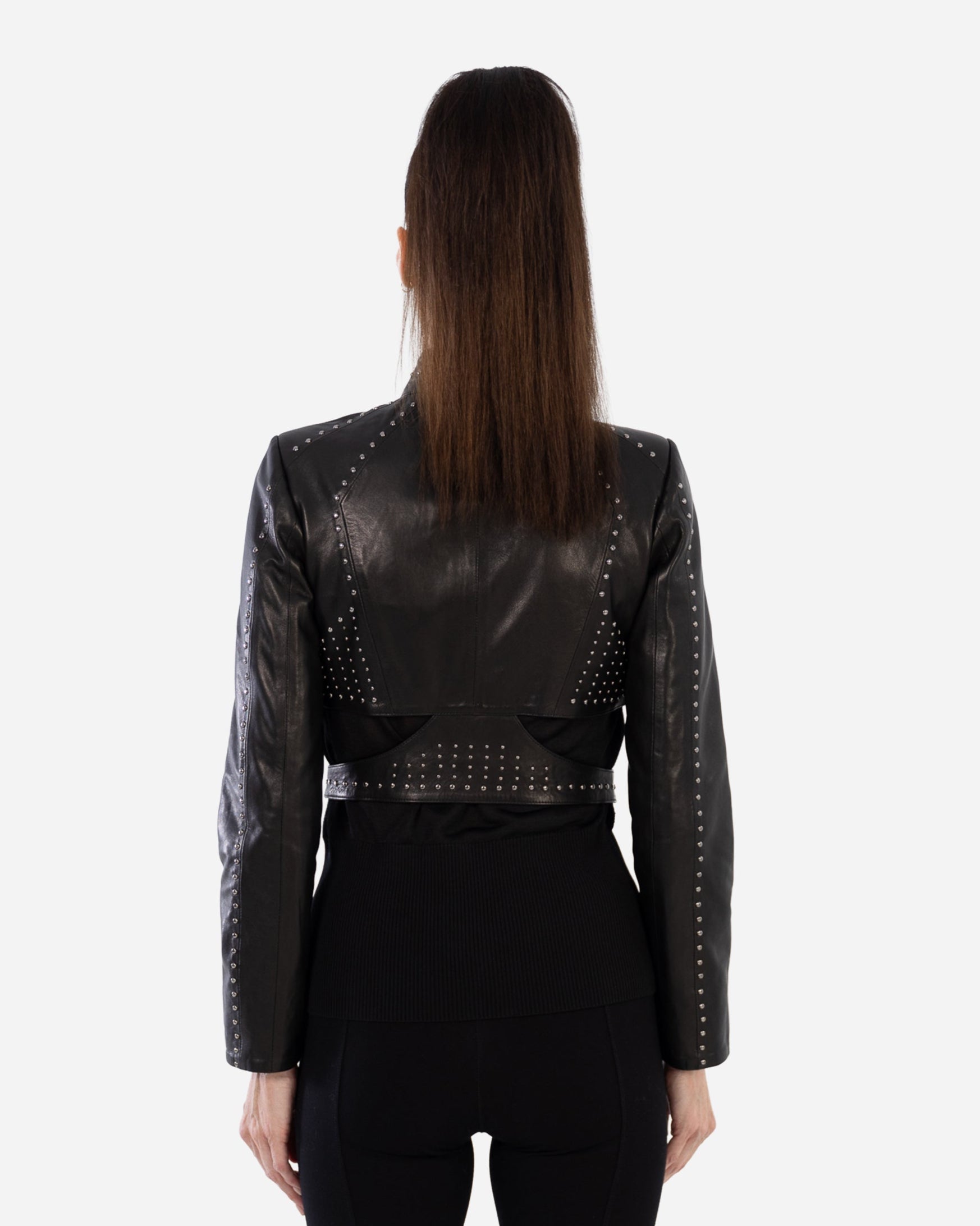 SIENA studded cropped leather jacket