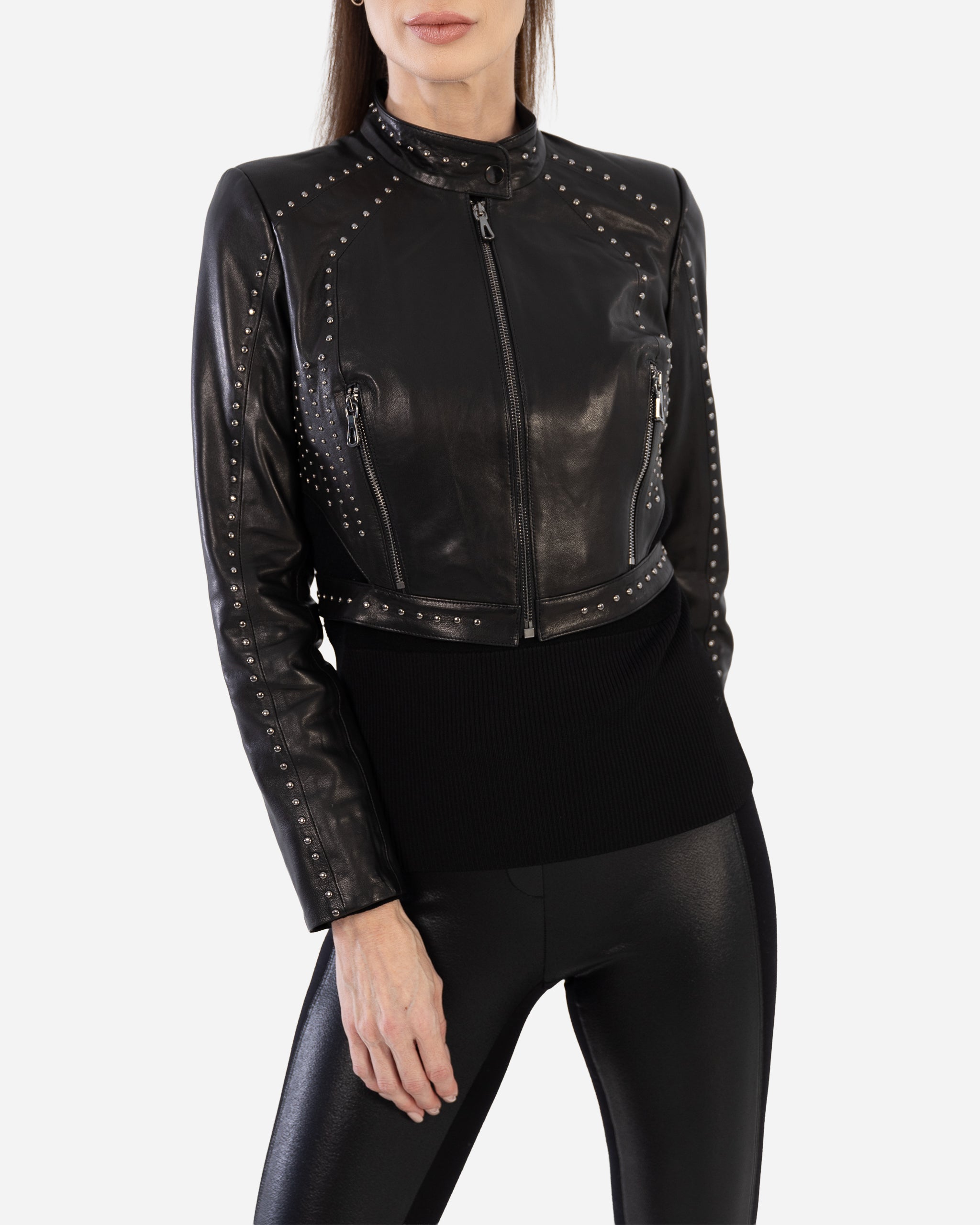 SIENA studded cropped leather jacket