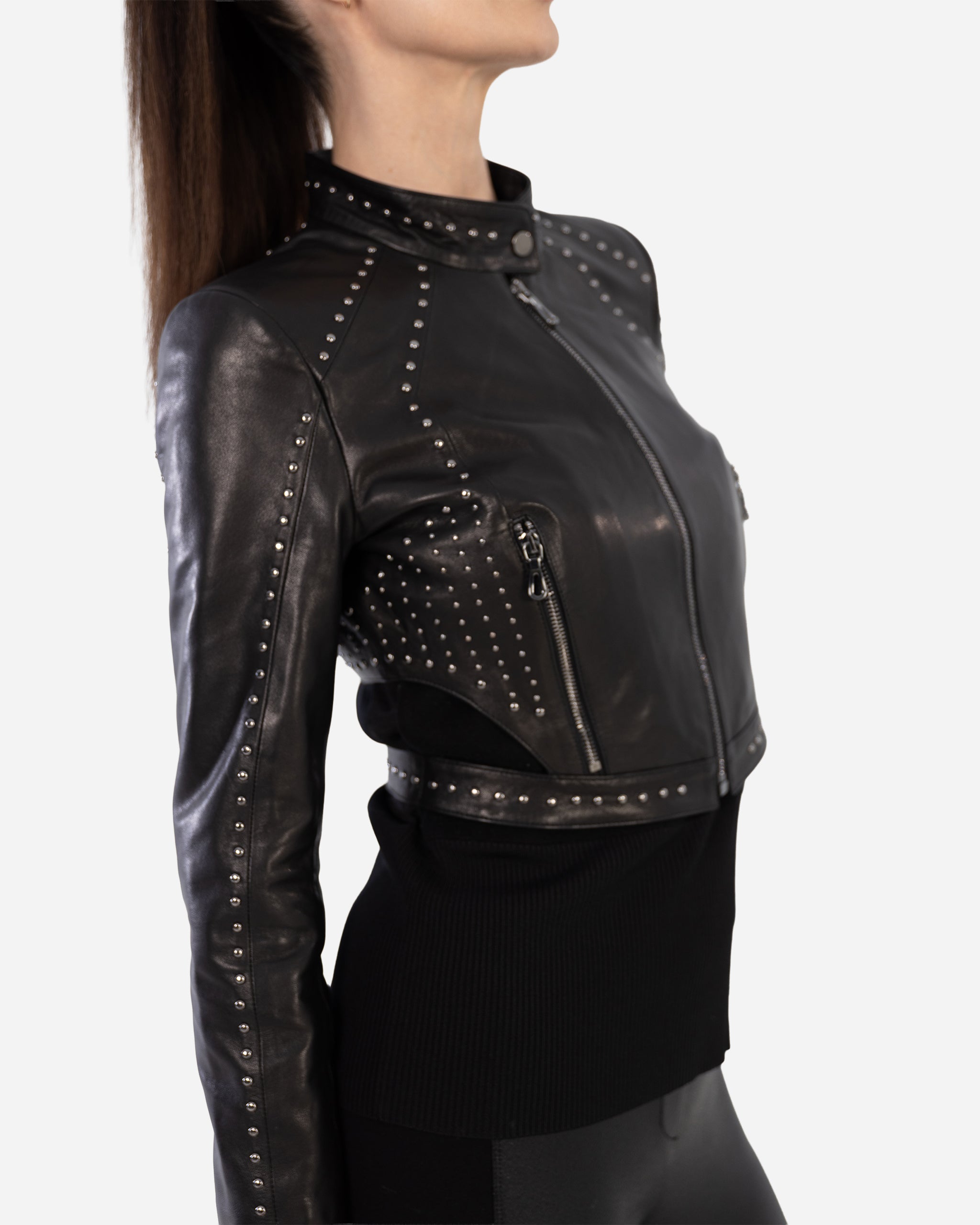 SIENA studded cropped leather jacket
