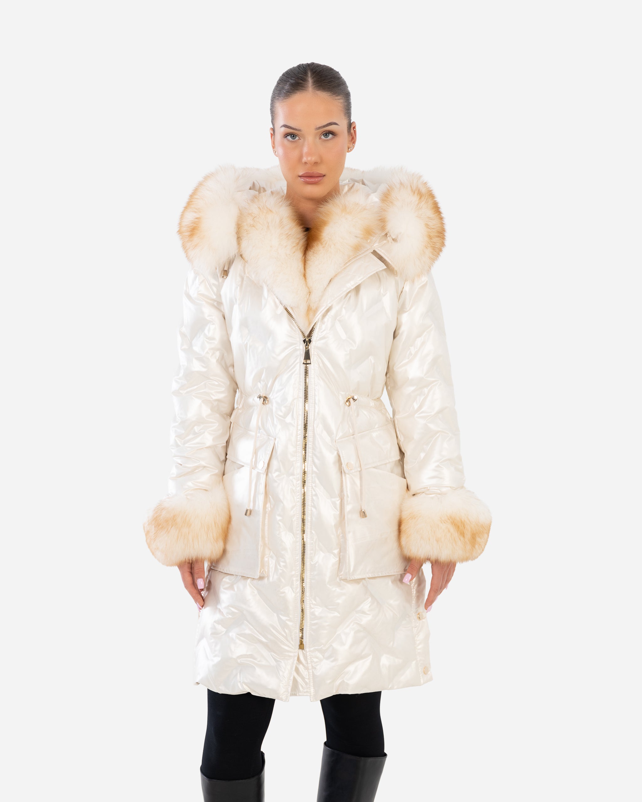 Lexi Women's Leather Down Coat with Removable Natural Fur