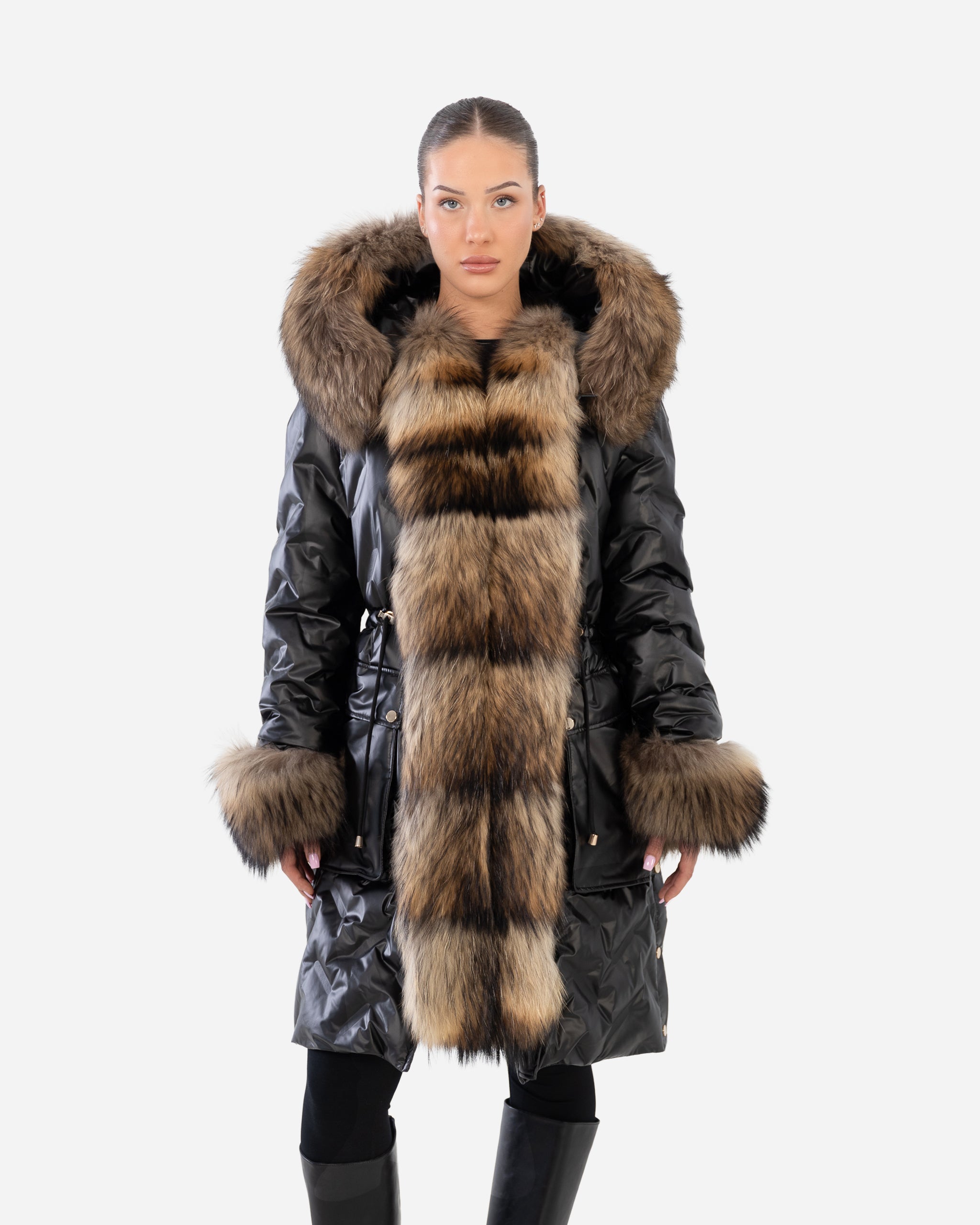Lexi Women's Leather Down Coat with Removable Natural Fur