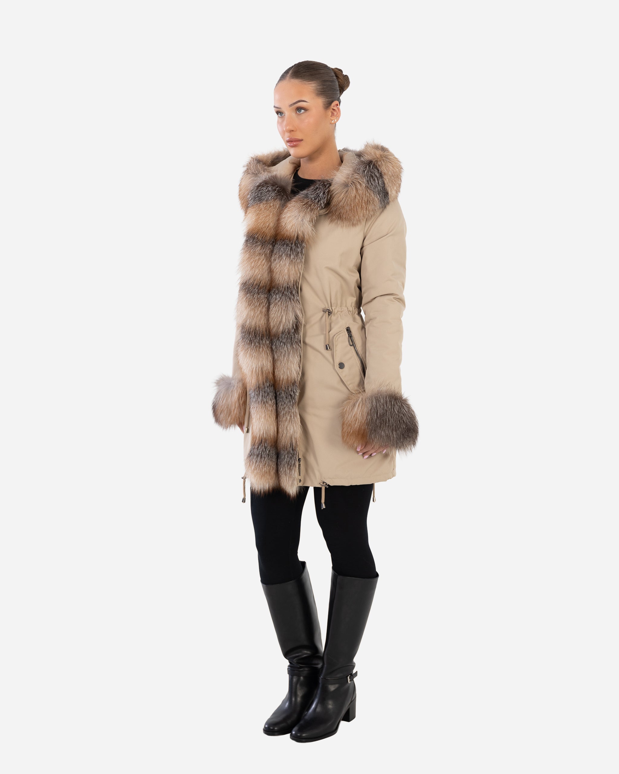 Lexi Women's Leather Down Coat with Removable Natural Fur