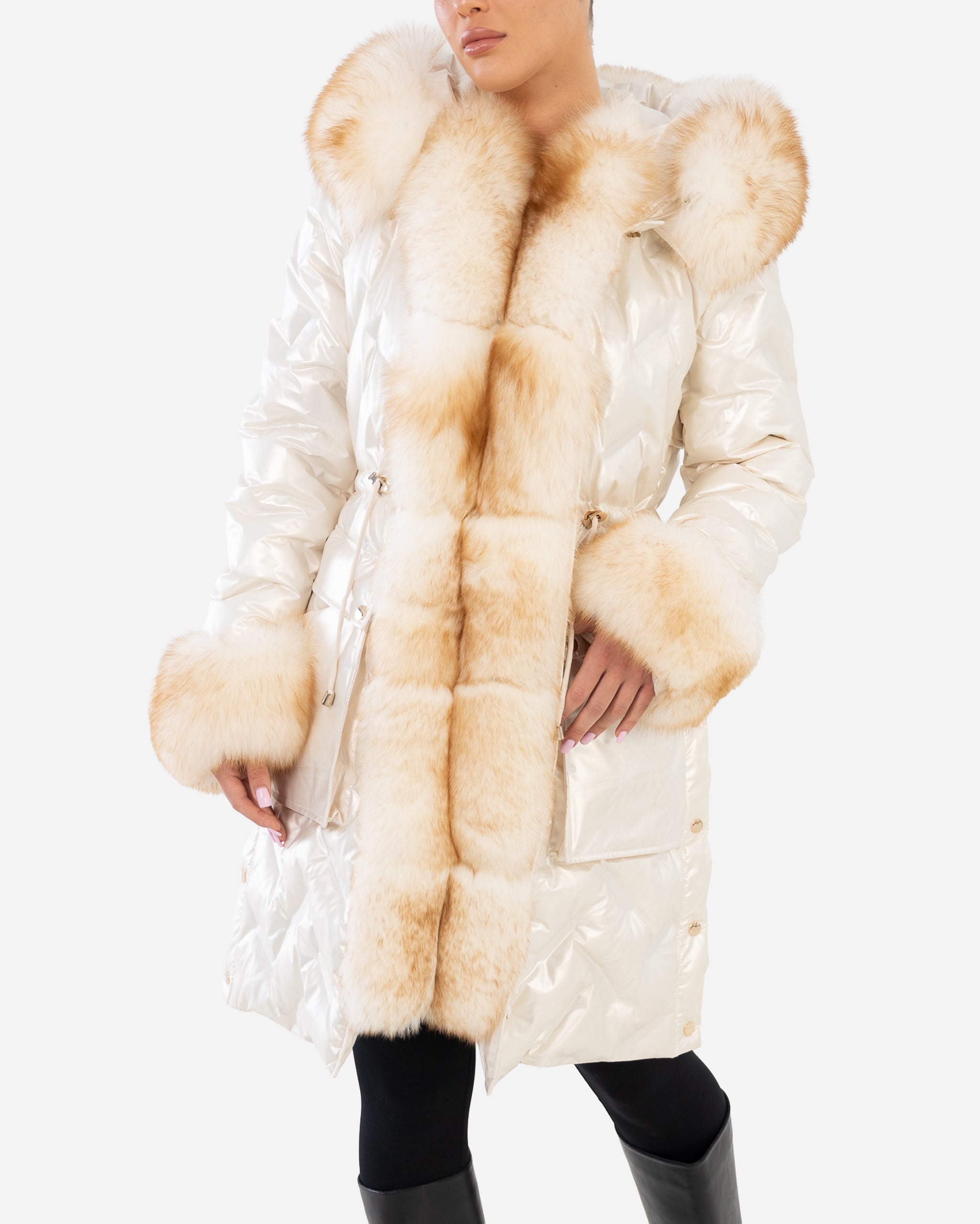 Lexi Women's Leather Down Coat with Removable Natural Fur