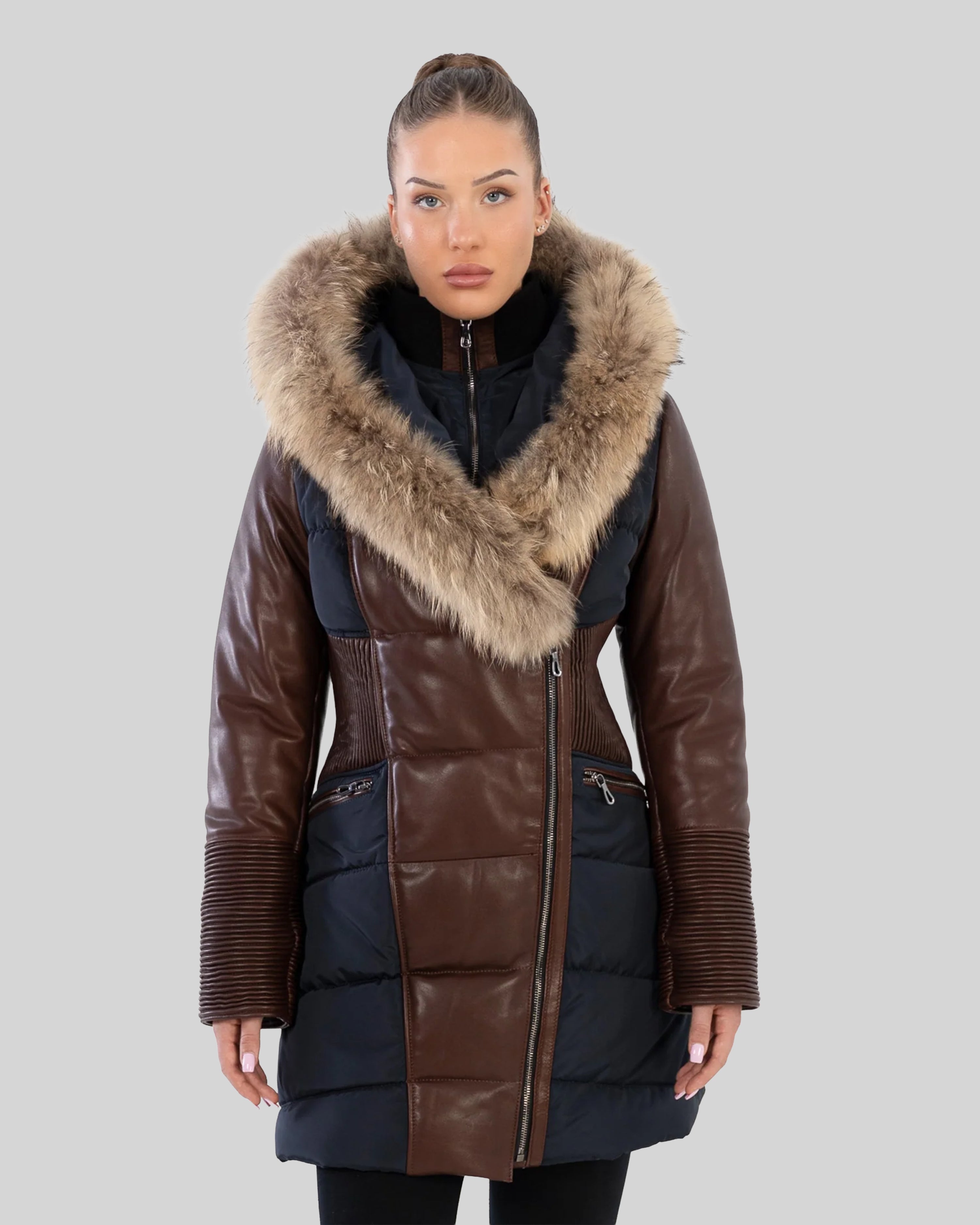 Kylie Leather Sleeve Parka - CG