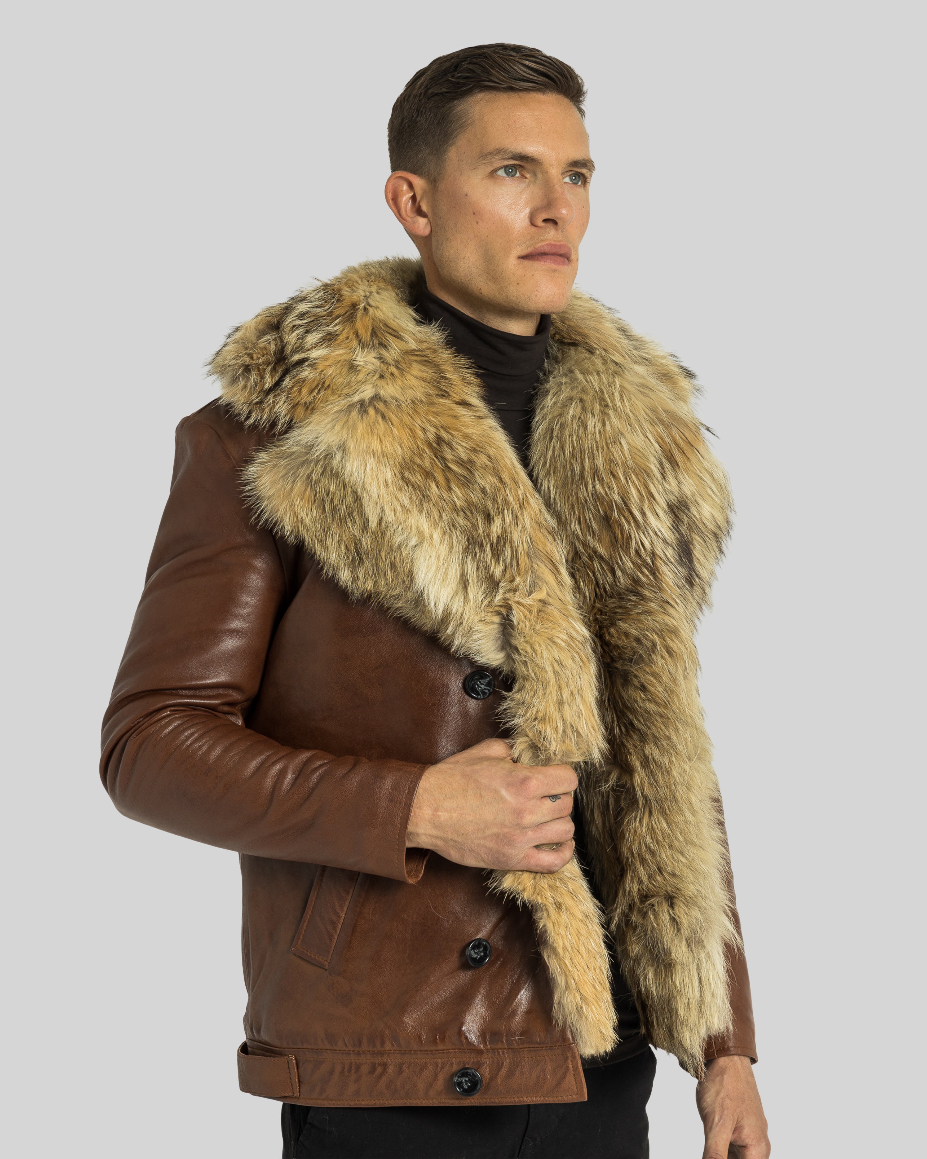 Veste en cuir Marvin avec fourrure naturelle