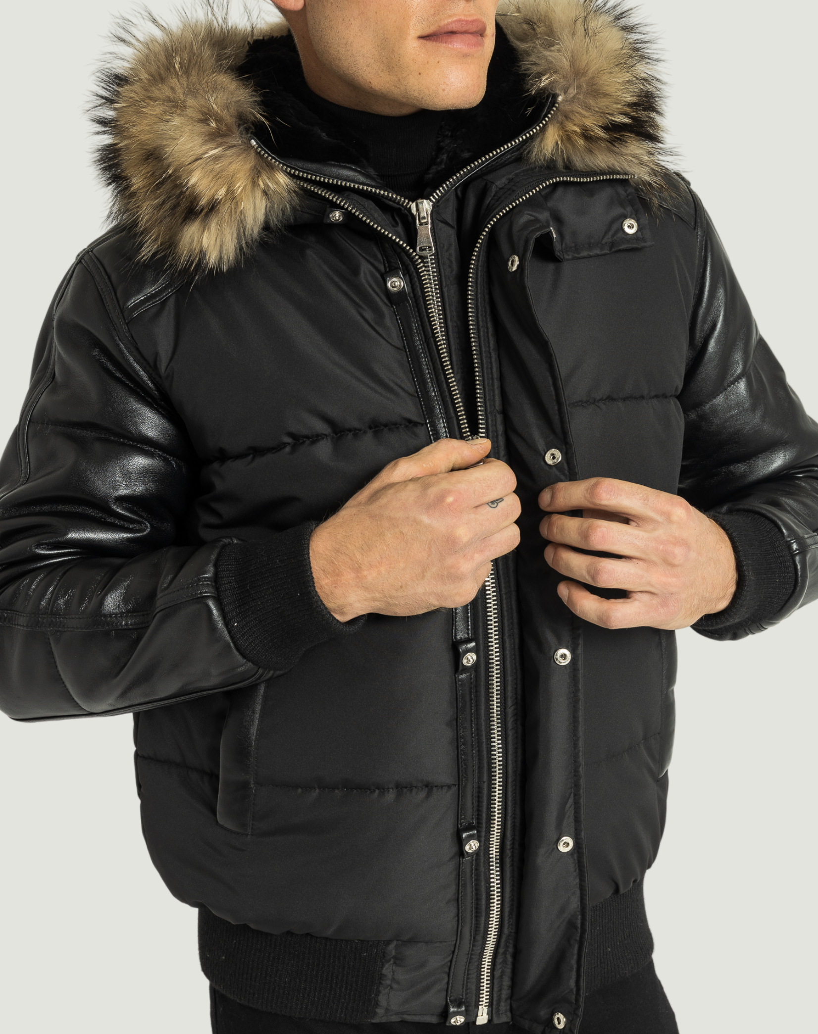 Blouson aviateur Lorenzo en duvet avec manches en cuir