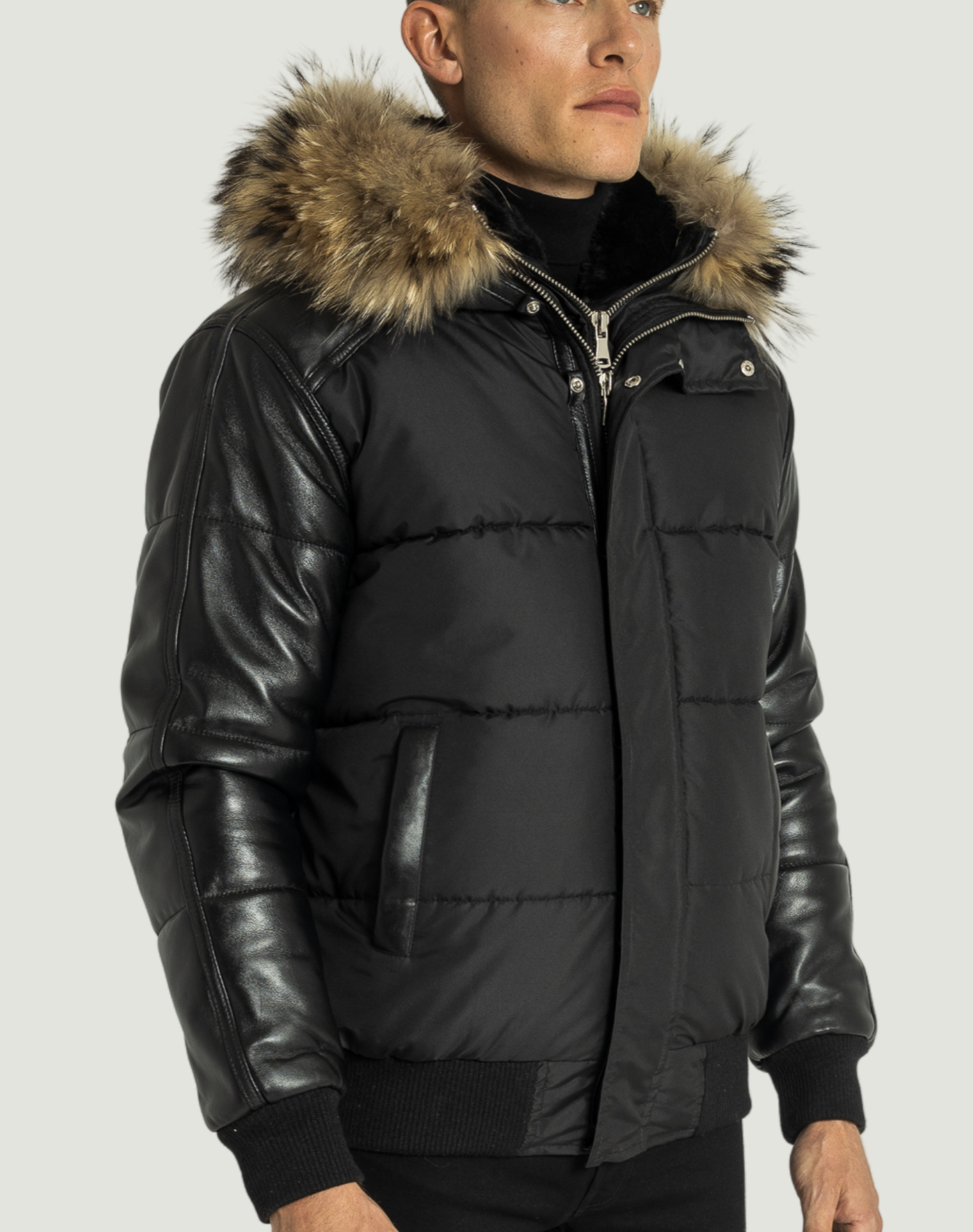 Blouson aviateur Lorenzo en duvet avec manches en cuir