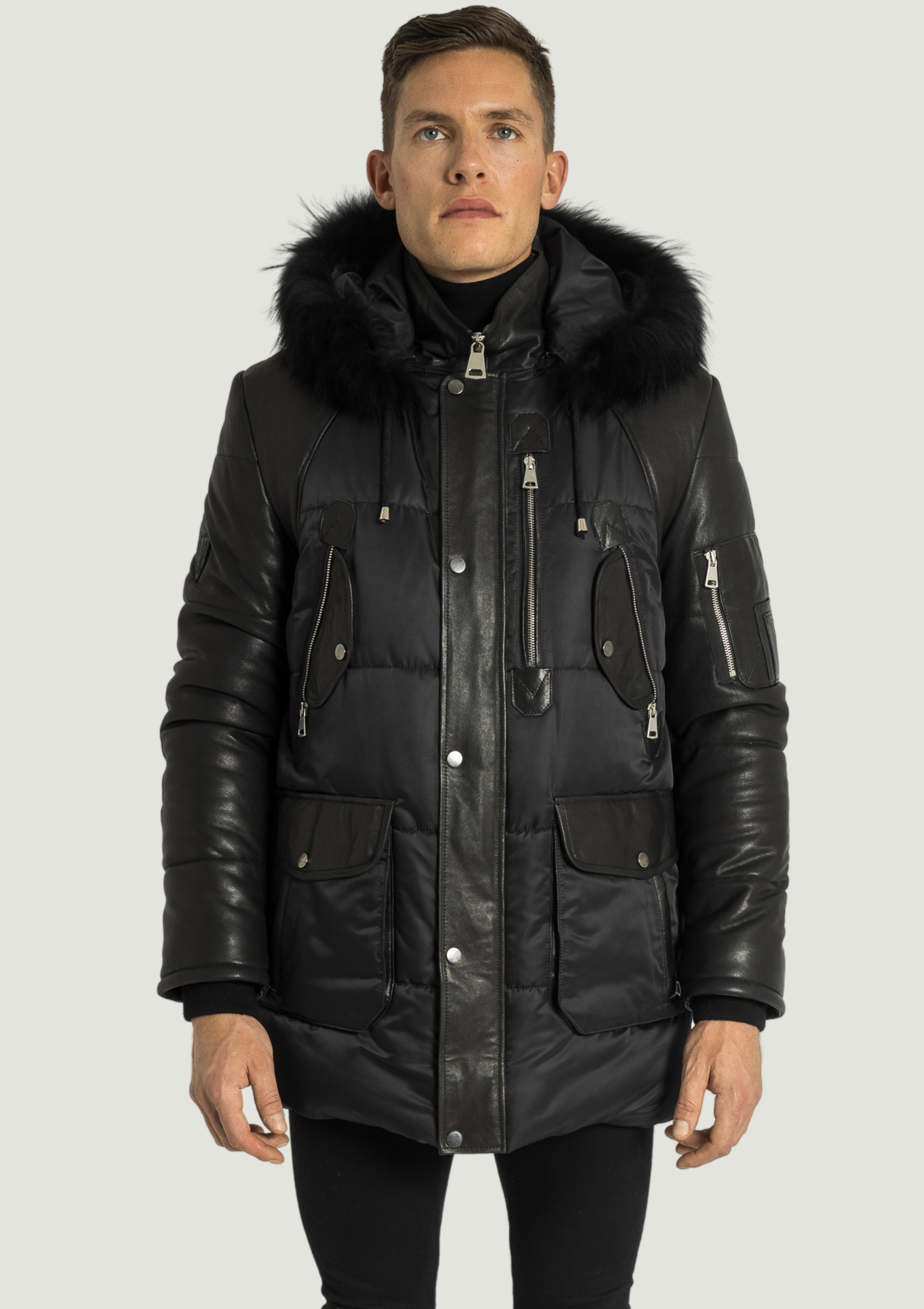 Damian Leather Sleeves Jacket with Black Fur